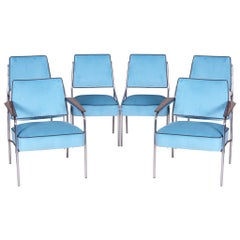 Tubular Chrome Bauhaus Blue Seating Set, 2 Armchairs and 4 Chairs, 1940s