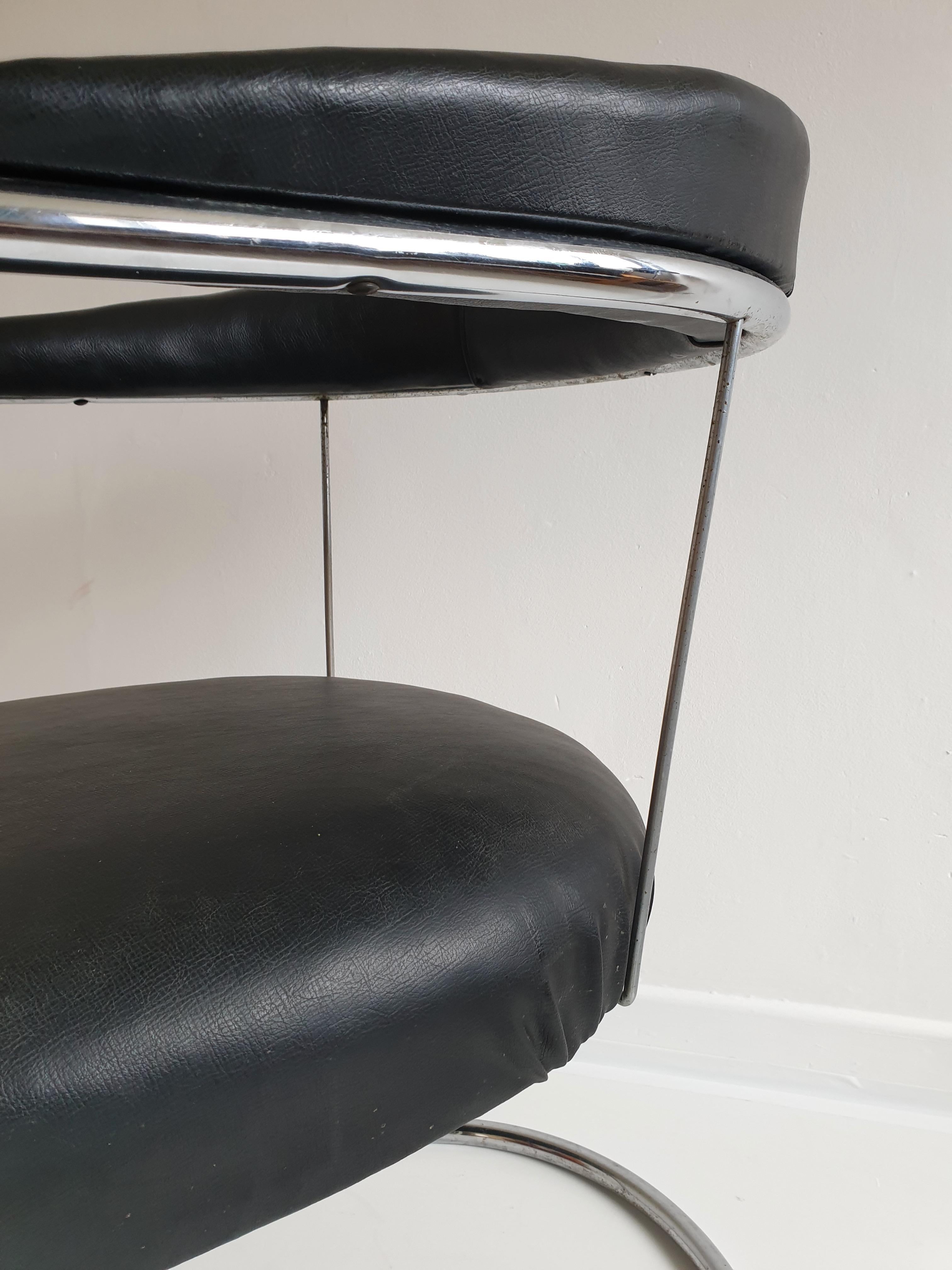 Tubular Chrome & Black Leatherette Bauhaus Style Chair by PEL, England 4