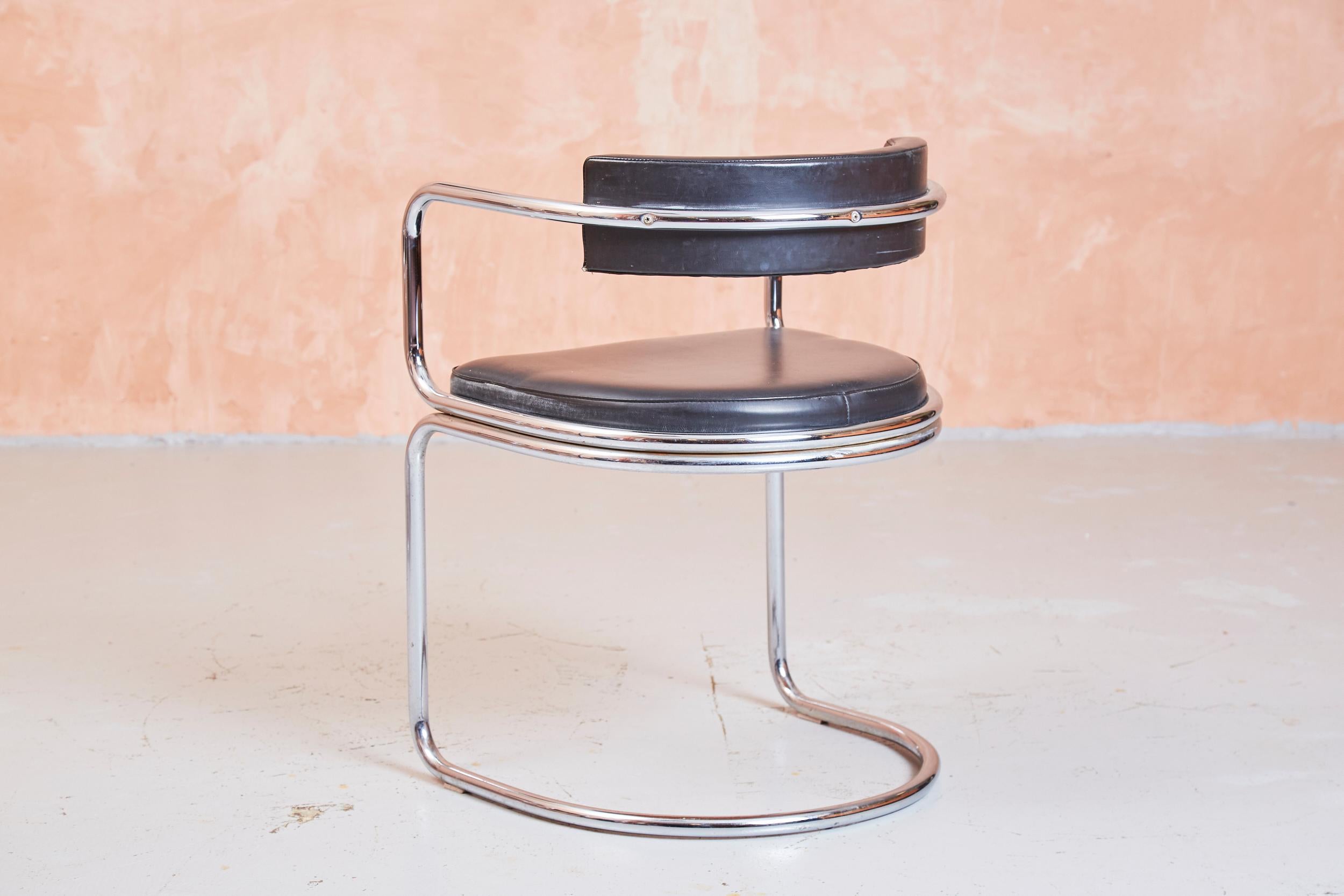 Tubular Chrome Cantilever Chairs With Black Leather, Zougoise Victoria, 1970s 3