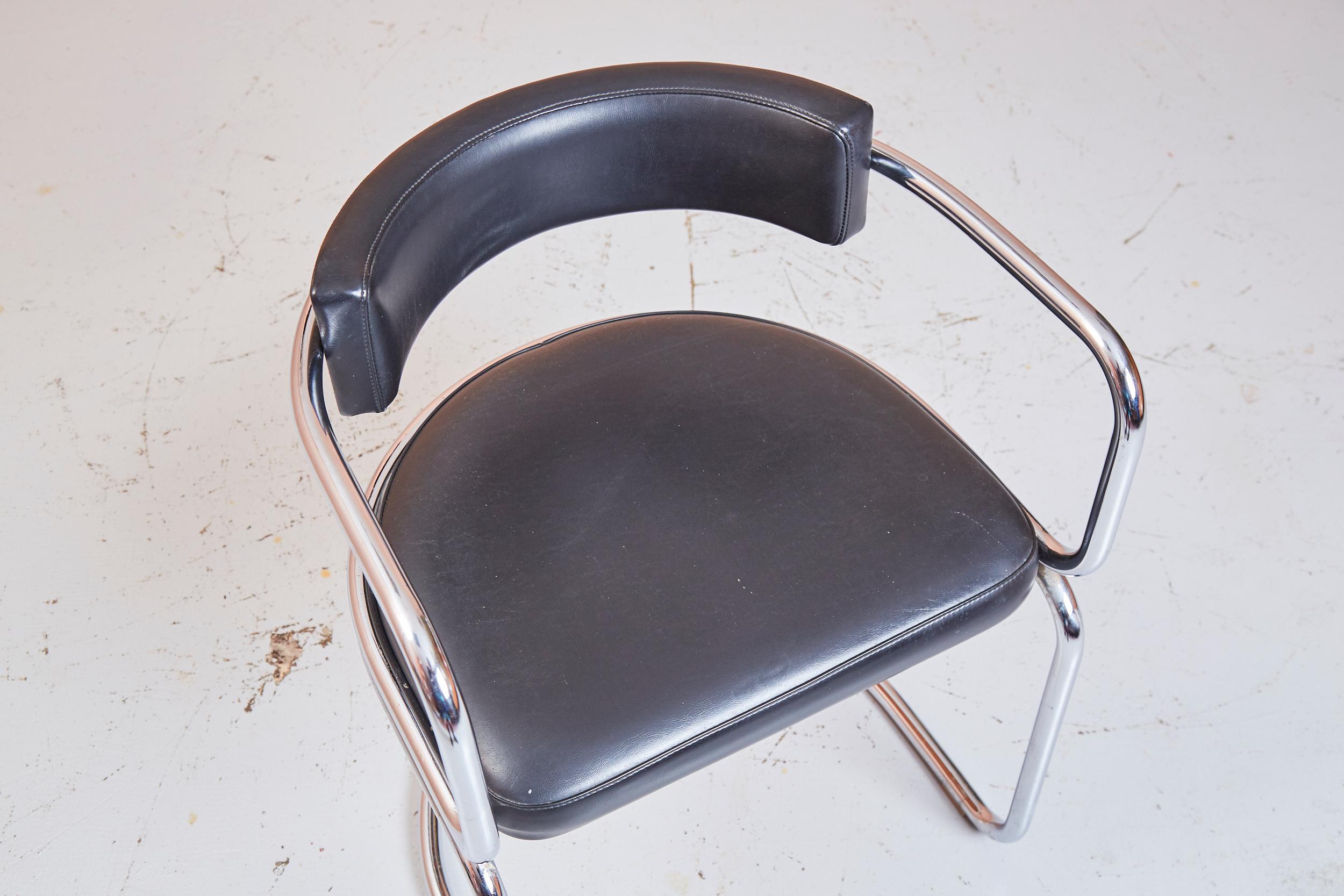 Tubular Chrome Cantilever Chairs With Black Leather, Zougoise Victoria, 1970s 7