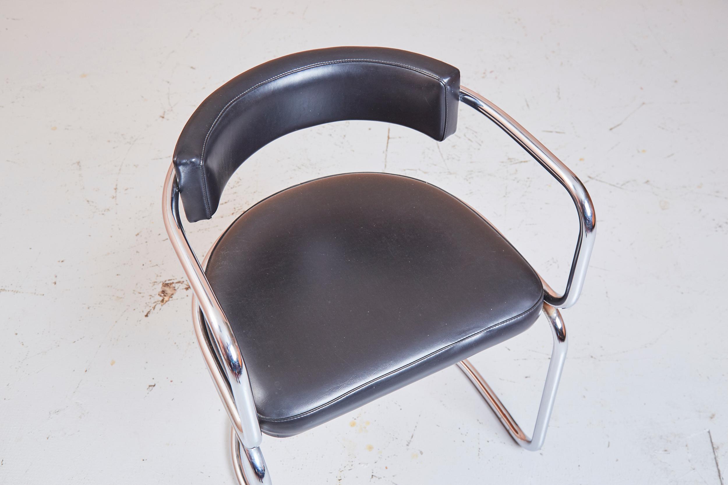 Tubular Chrome Cantilever Chairs With Black Leather, Zougoise Victoria, 1970s 8