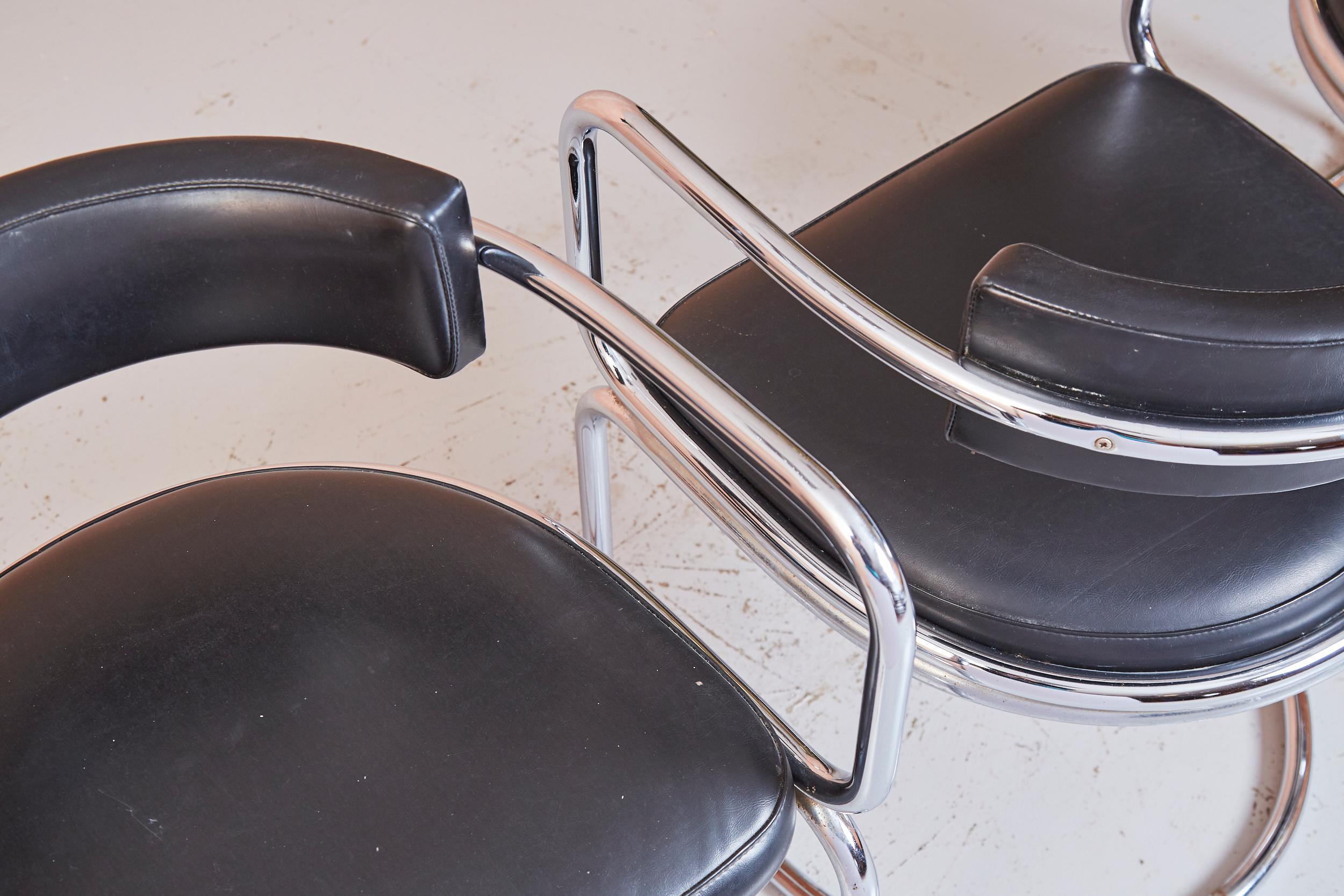 Swiss Tubular Chrome Cantilever Chairs With Black Leather, Zougoise Victoria, 1970s