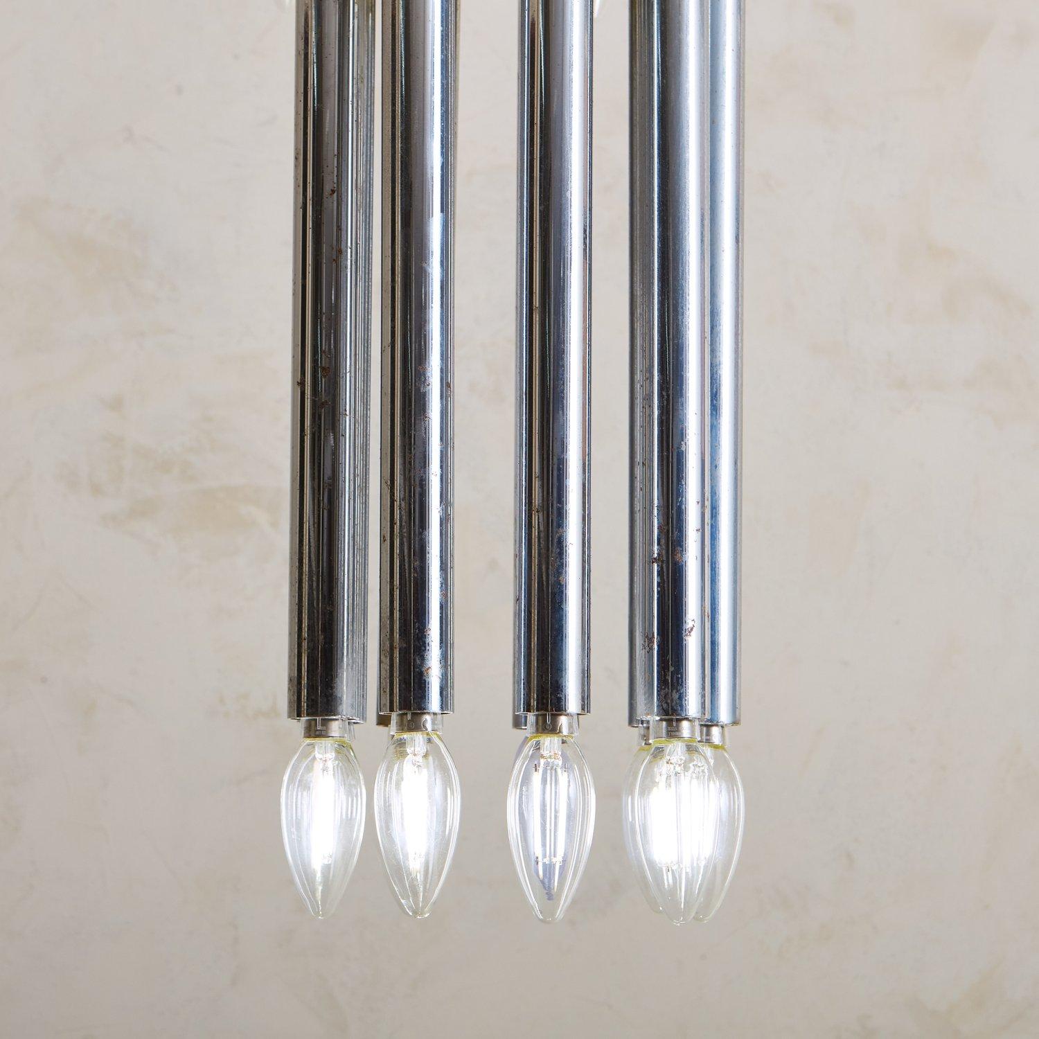 Tubular Chrome Chandelier Attributed to Angelo Brotto, Italy 1970s In Good Condition In Chicago, IL