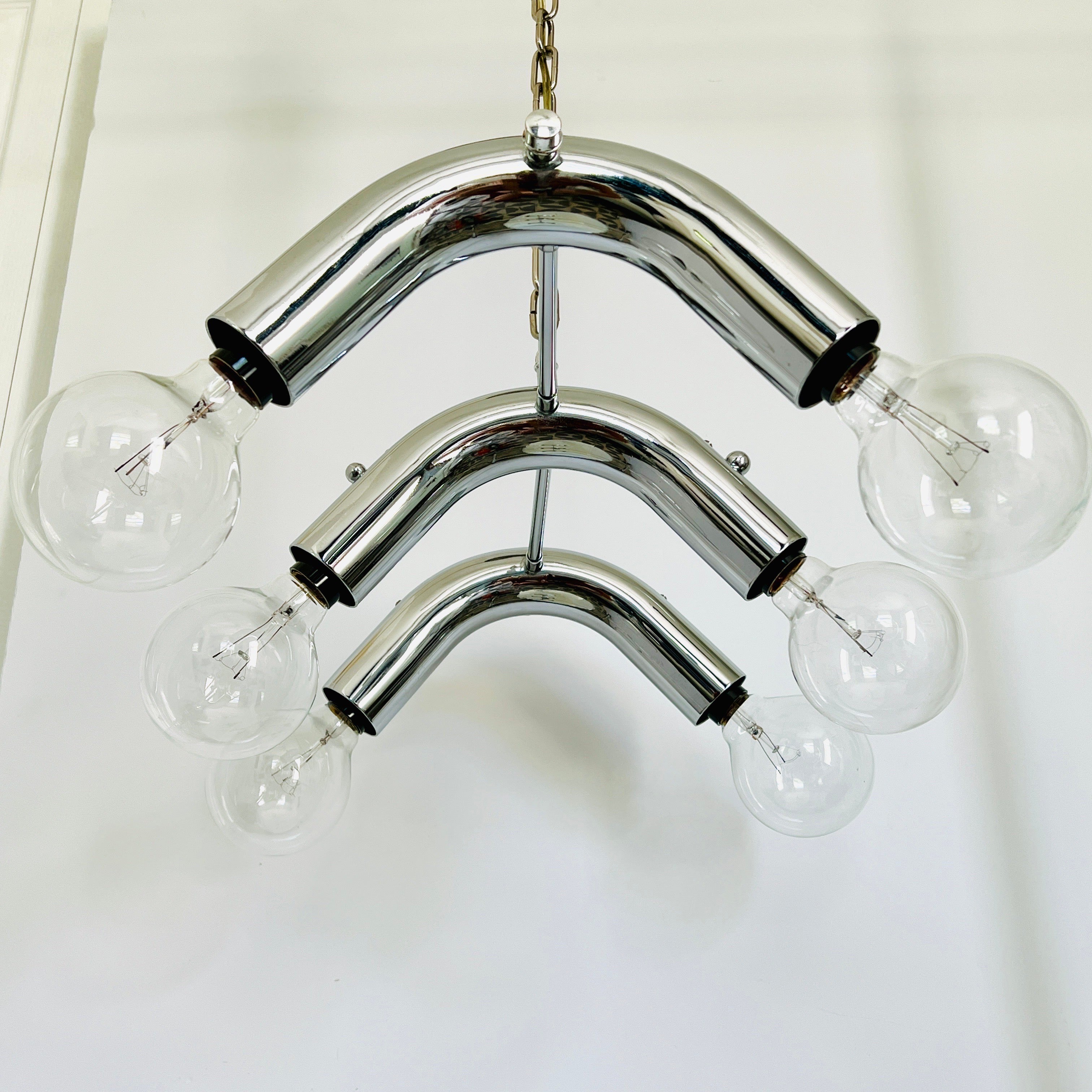 Space Age Tubular Chrome Chandelier by Esperia, Italy, c. 1970's For Sale