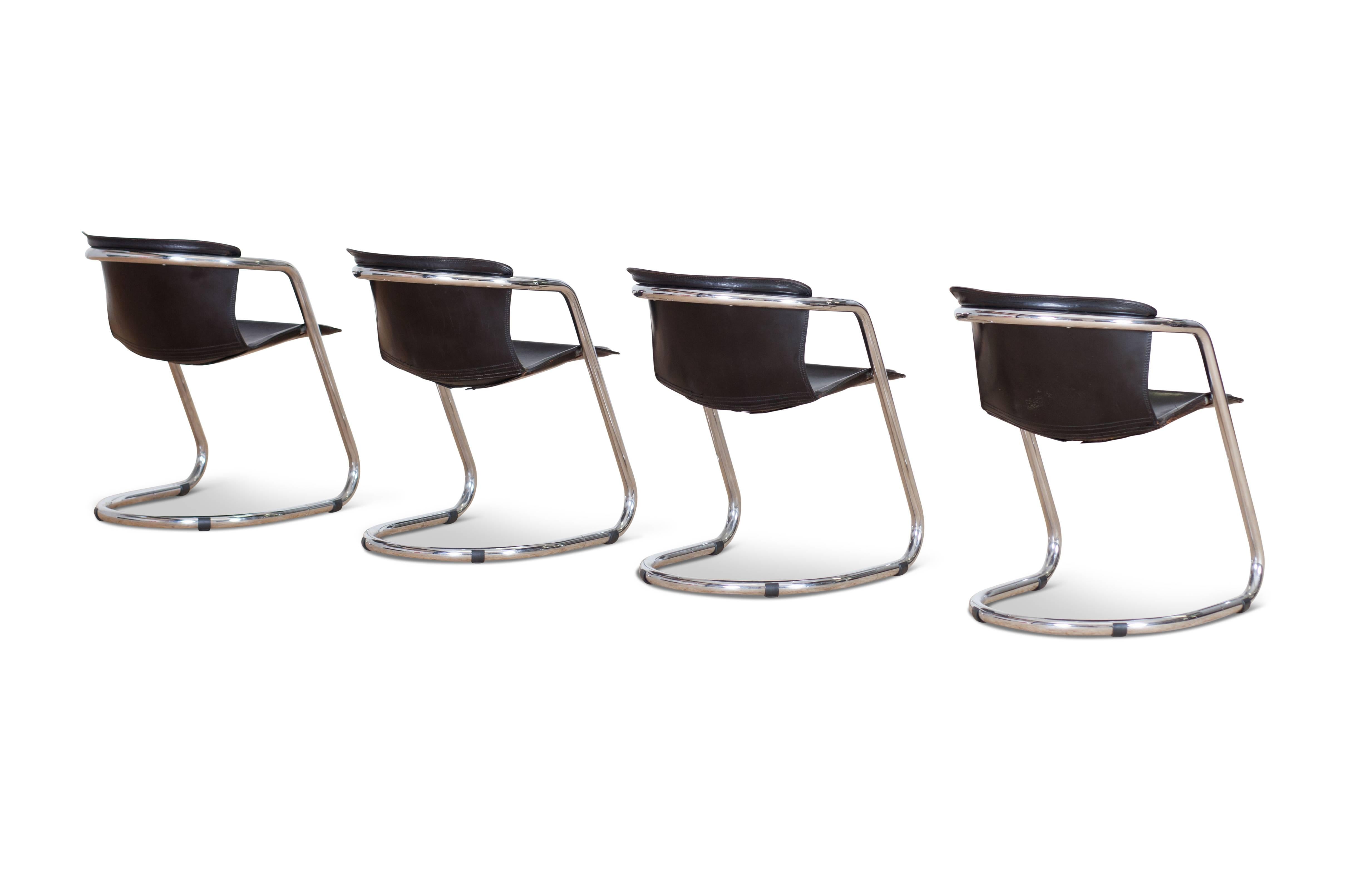 Mid-Century Modern Tubular Chrome Dining Chairs by Willy Rizzo for Cidue, Italy, 1970s