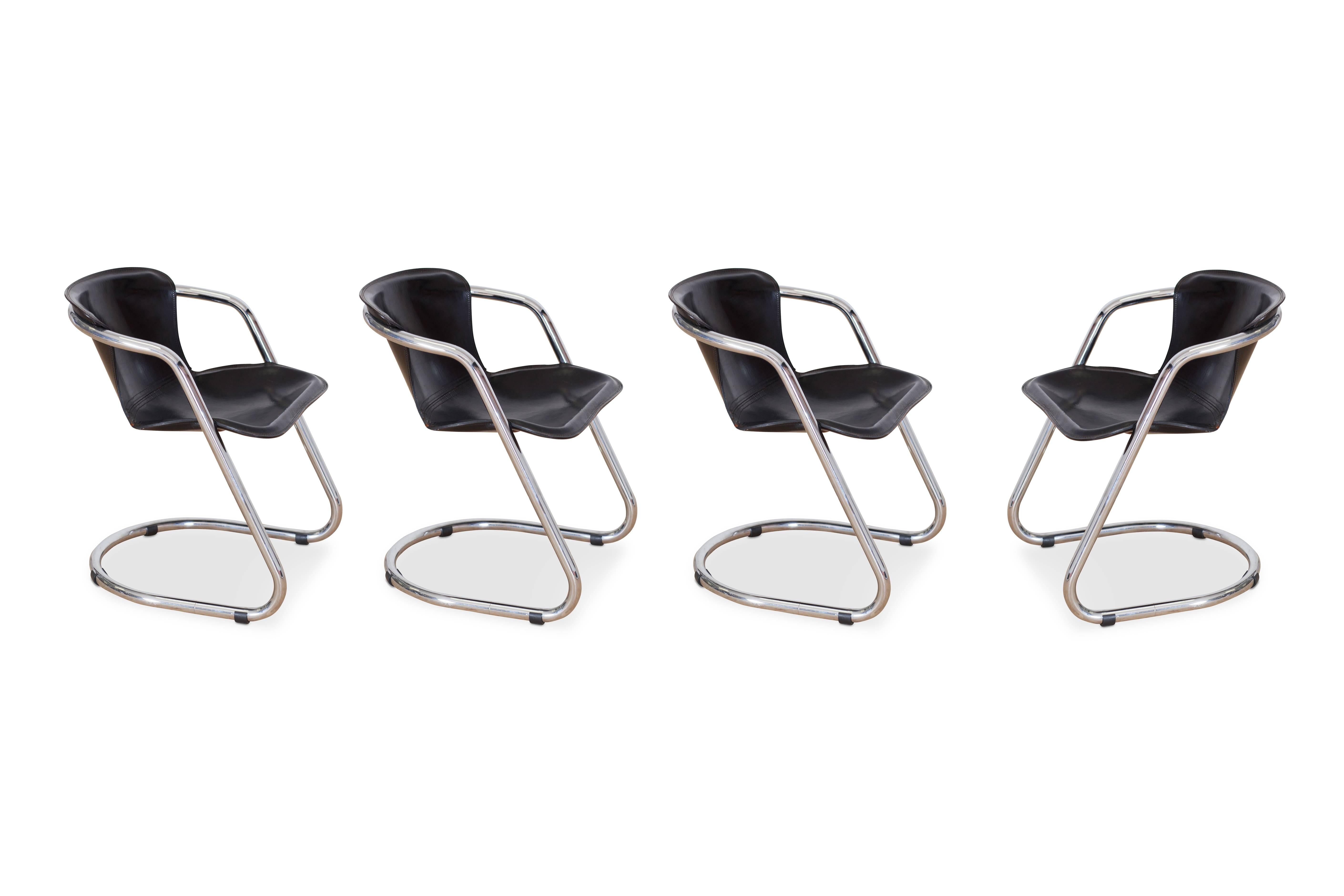 Tubular Chrome Dining Chairs by Willy Rizzo for Cidue, Italy, 1970s In Good Condition In Antwerp, BE