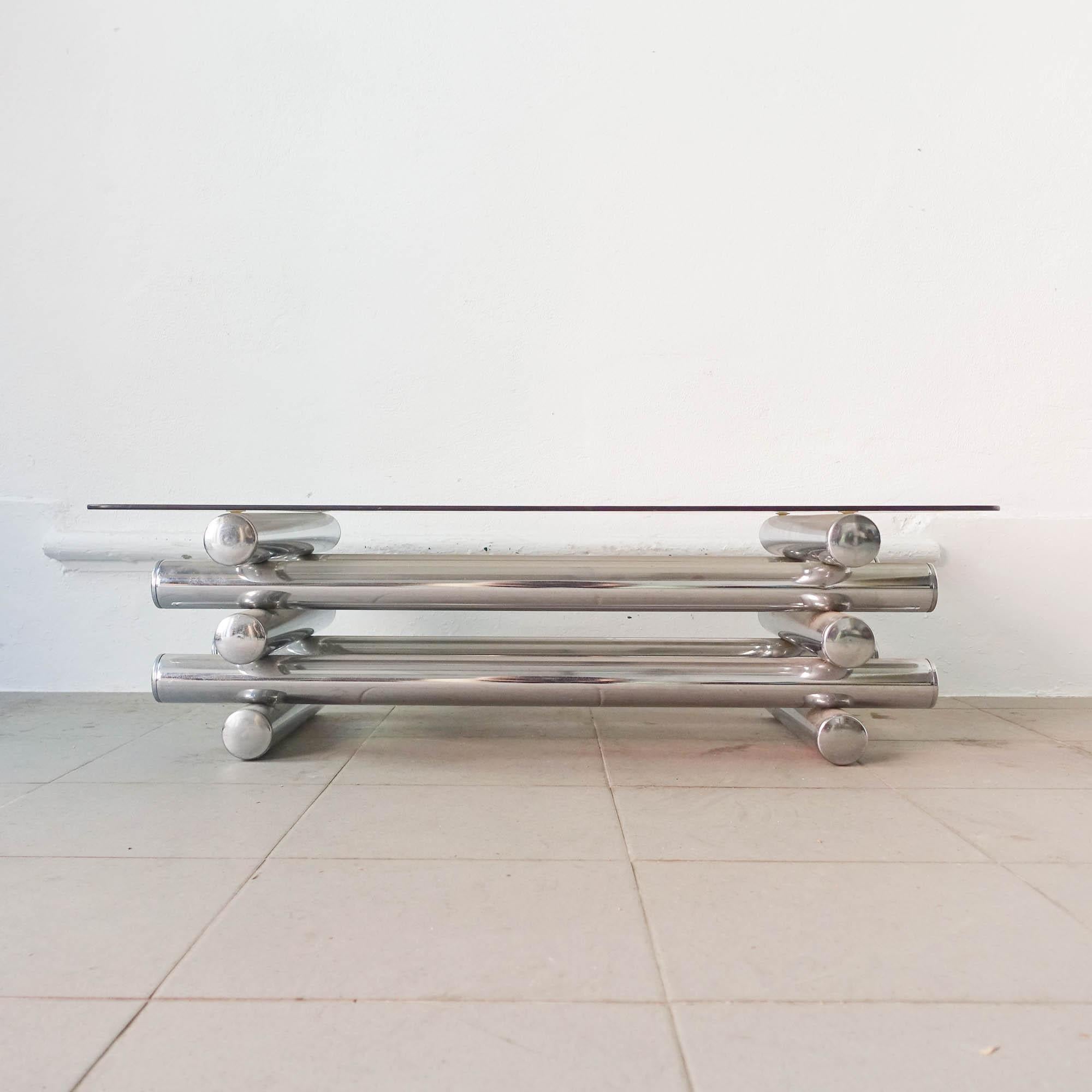 Tubular Chrome & Glass Italian Coffee Table, 1970's 4