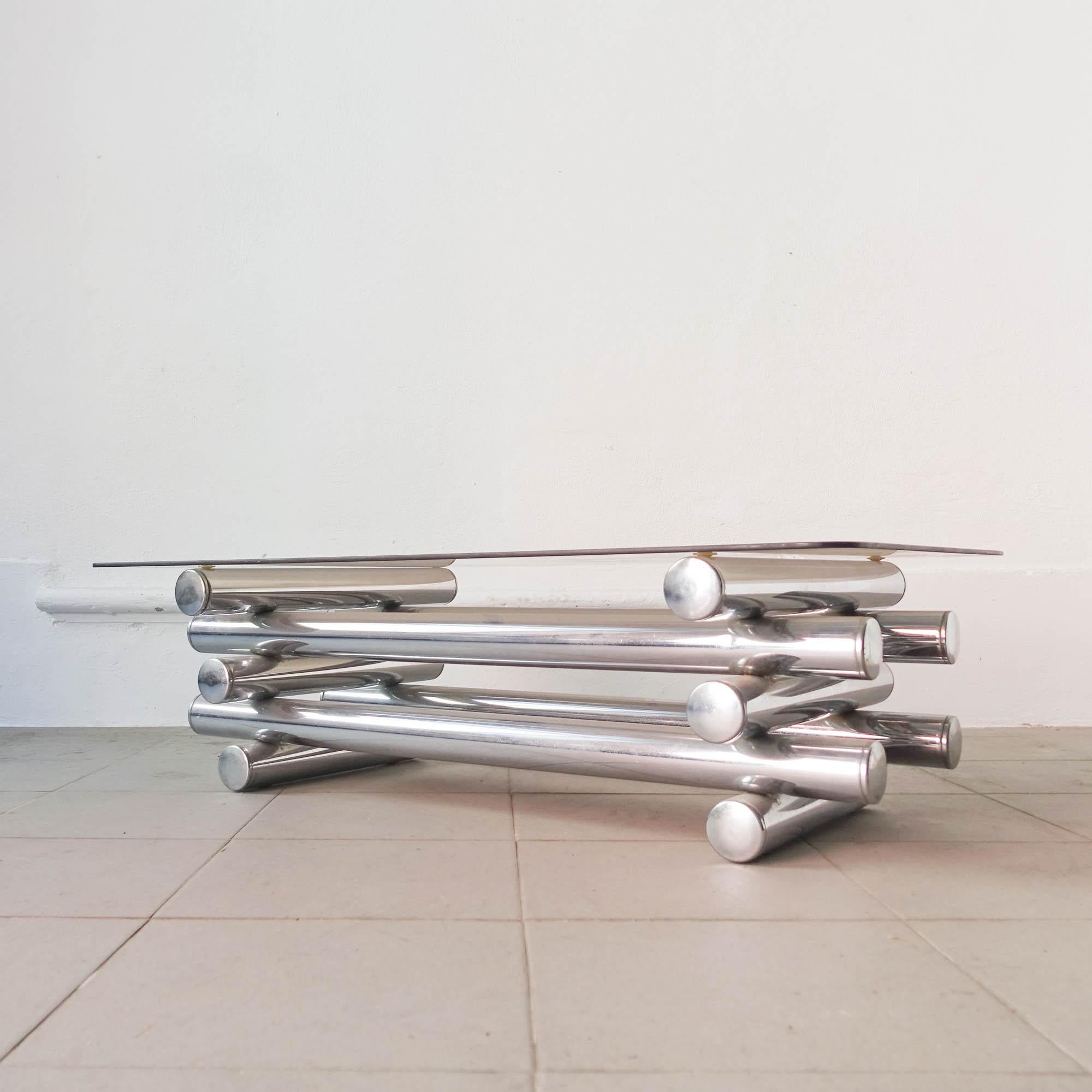 Mid-Century Modern Tubular Chrome & Glass Italian Coffee Table, 1970's