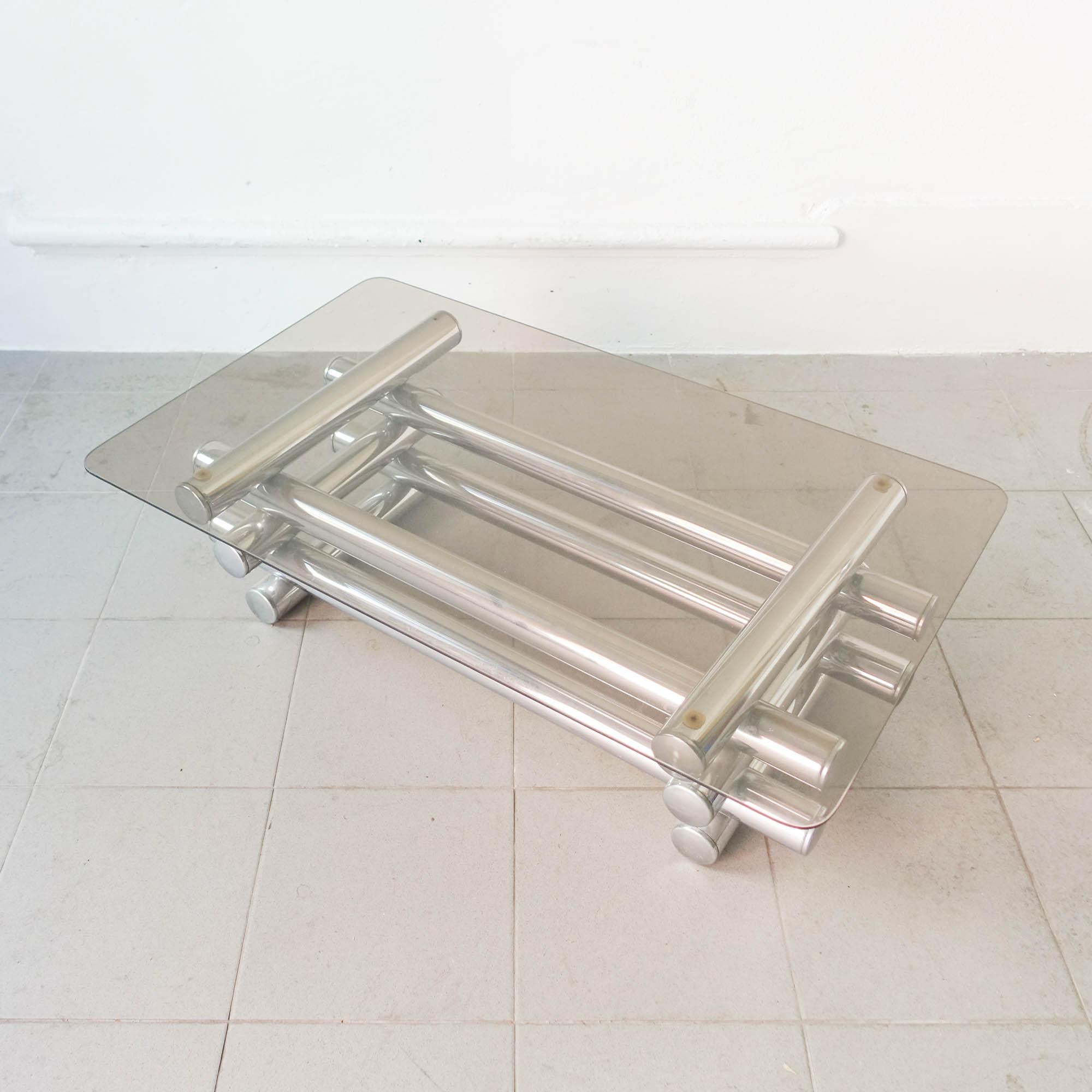 Tubular Chrome & Glass Italian Coffee Table, 1970's In Good Condition In Lisboa, PT
