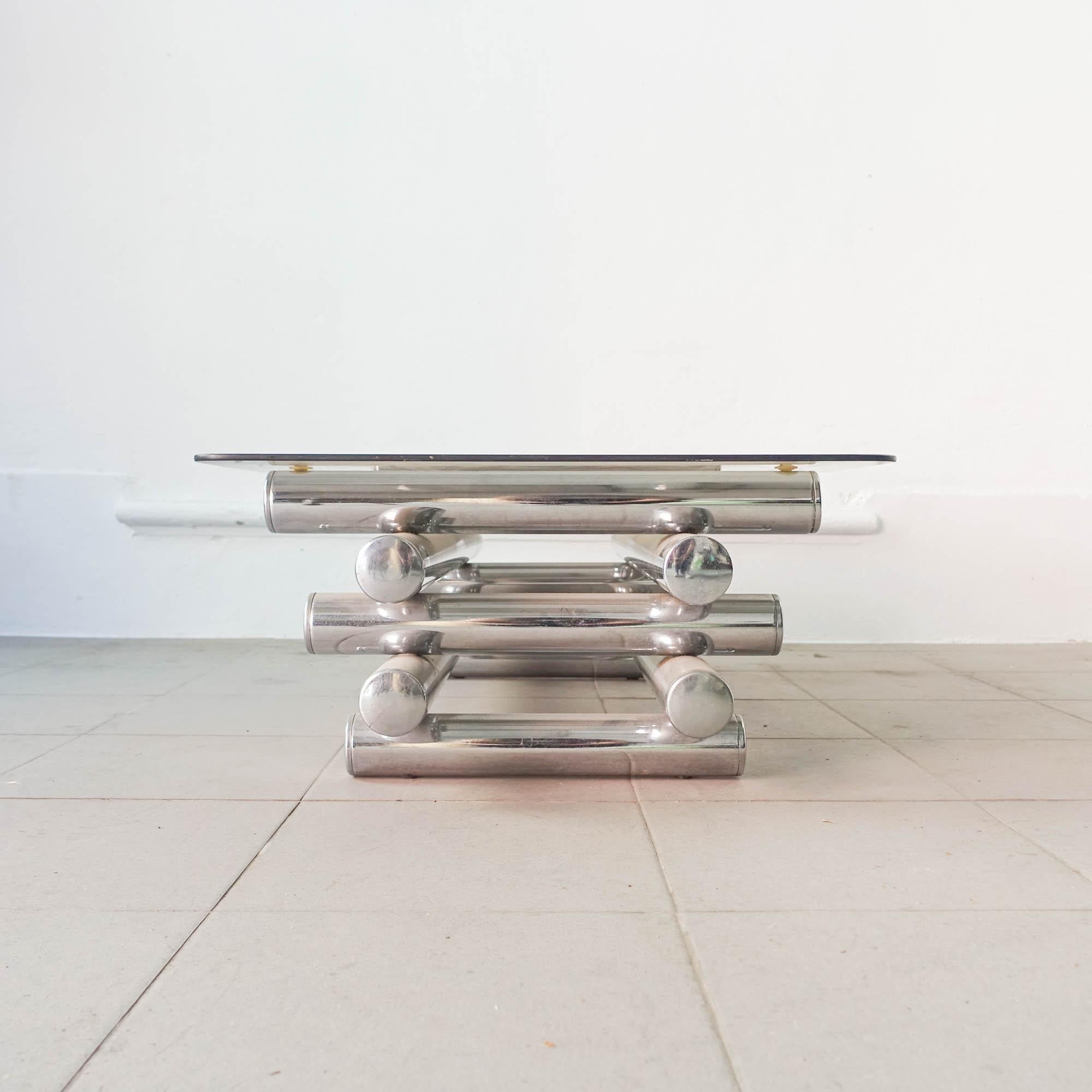 Metal Tubular Chrome & Glass Italian Coffee Table, 1970's