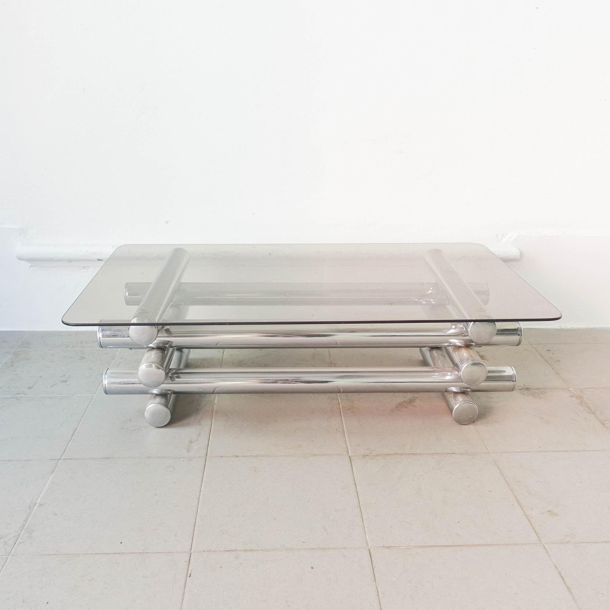 Tubular Chrome & Glass Italian Coffee Table, 1970's 2