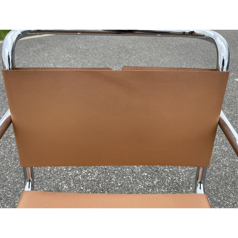 Sillón tubular de cromo y cuero MR20 de Ludwig Mies van der Rohe, Italia, años 80 en venta 11