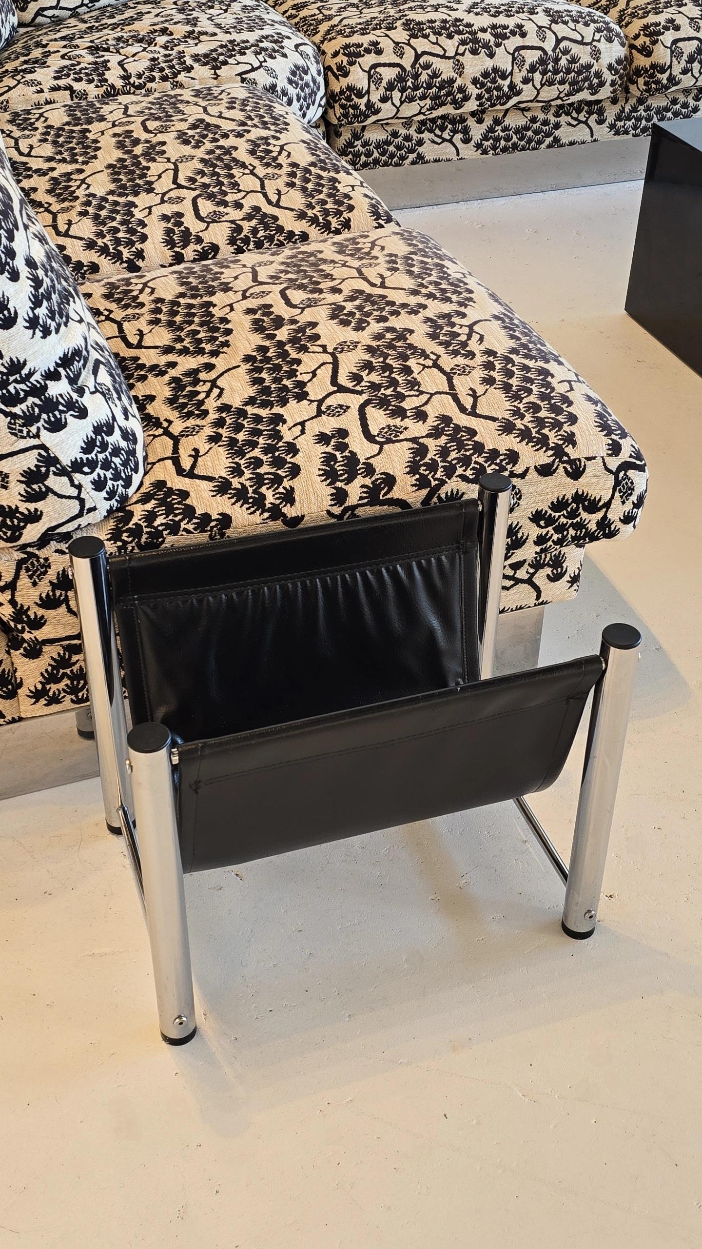 Faux Leather Tubular Chrome Magazine Book Newspaper Holder Rack For Sale