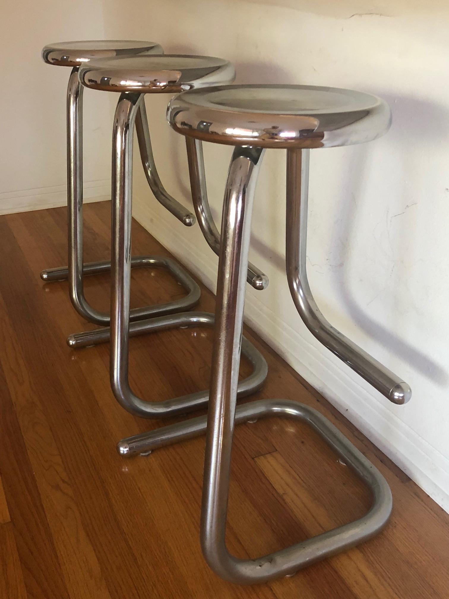 Mid-Century Modern Tubular Chrome Steel Bar Stools K700 Kinetics