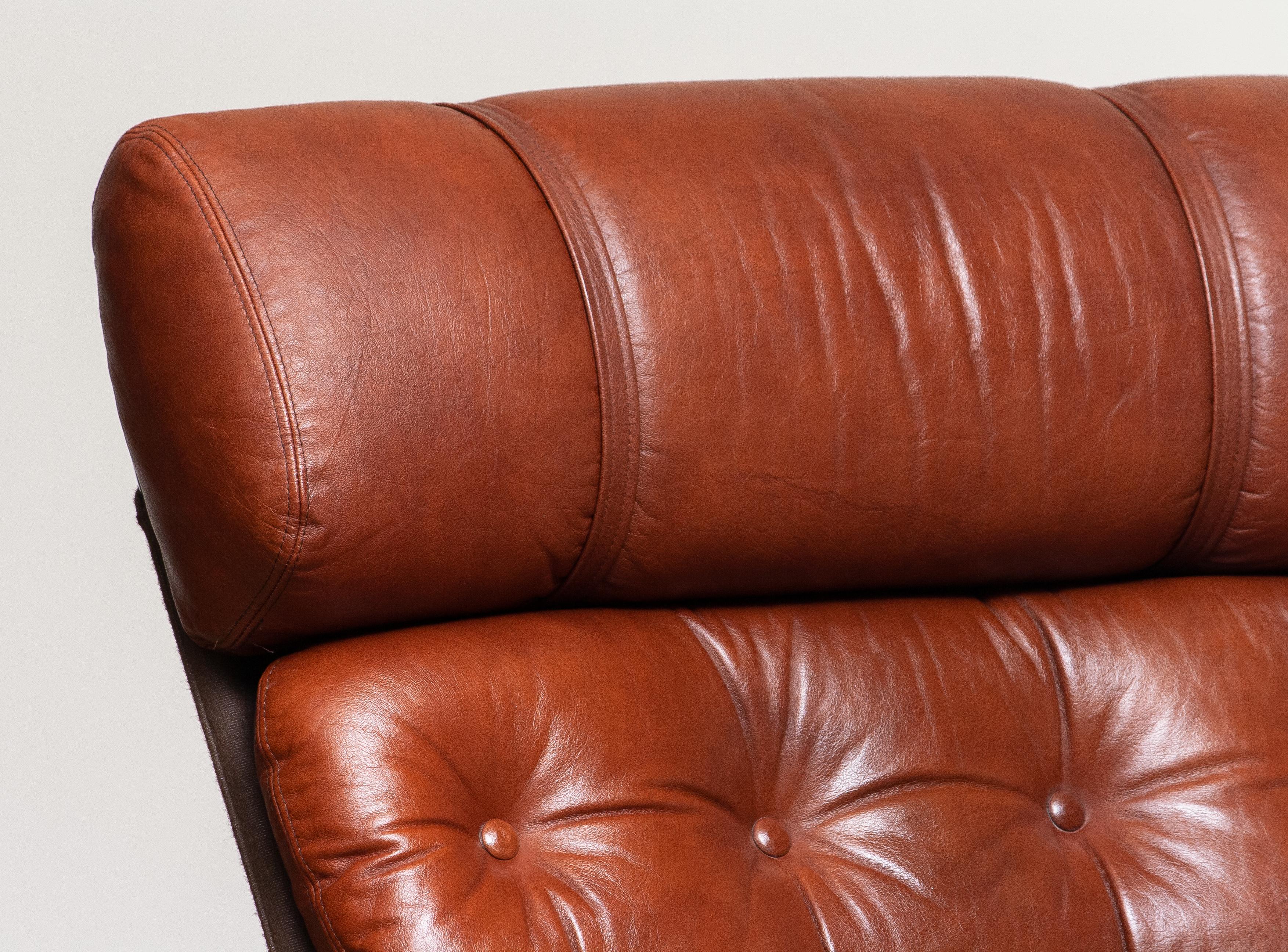 Tubular Chromed Lounge Chair With Brown Cognac Leather By Lindlöfs. Sweden 1960s 7