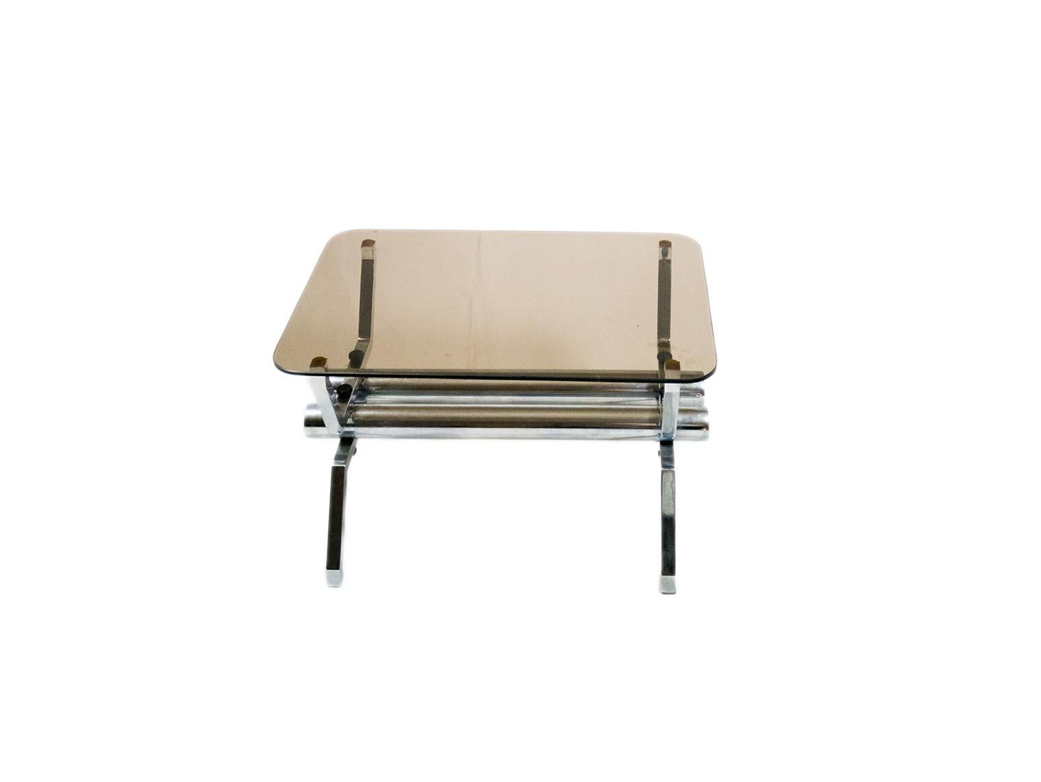 Tubular chromed smoked glass italian coffee table, 1970s For Sale 3
