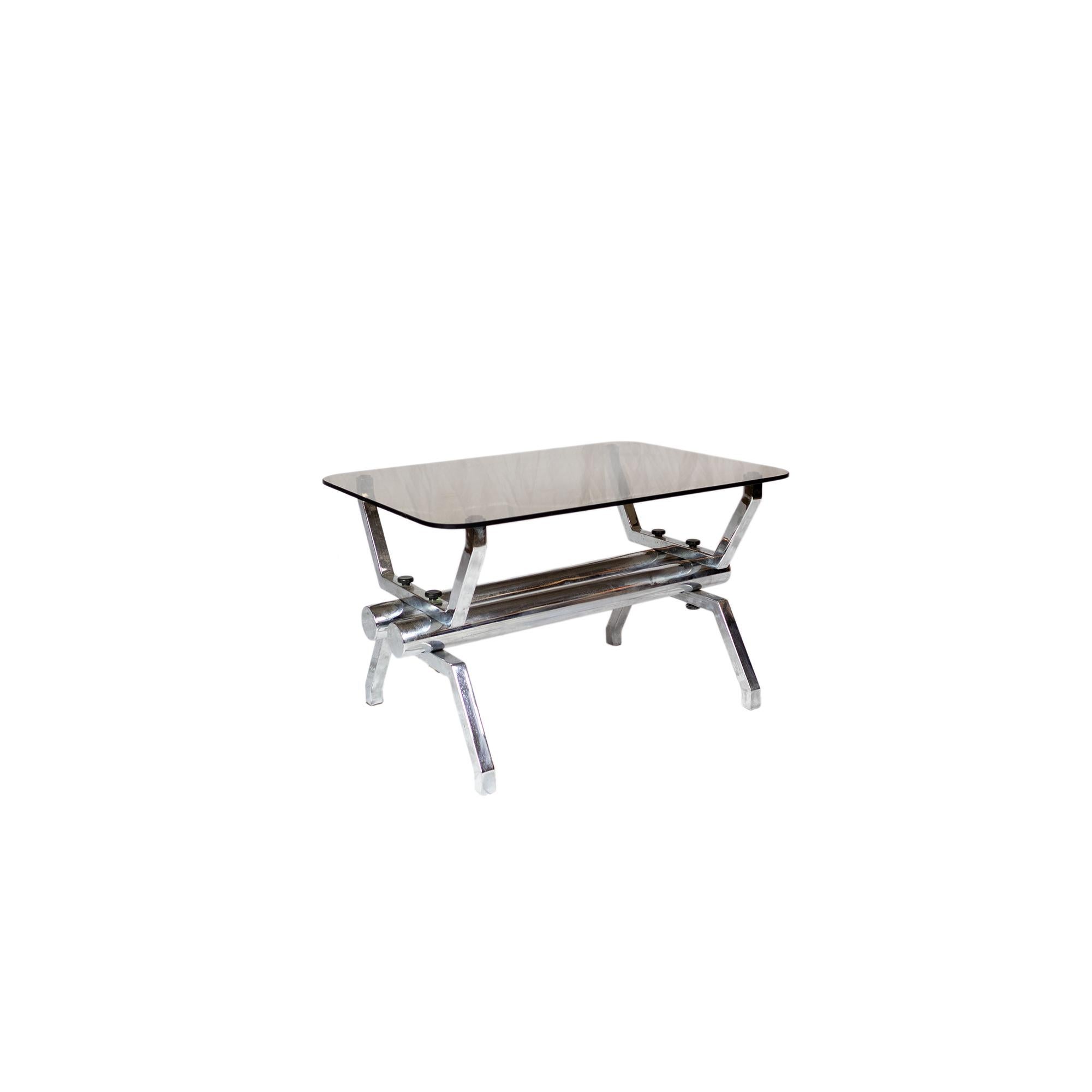 Mid-Century Modern Tubular chromed smoked glass italian coffee table, 1970s For Sale