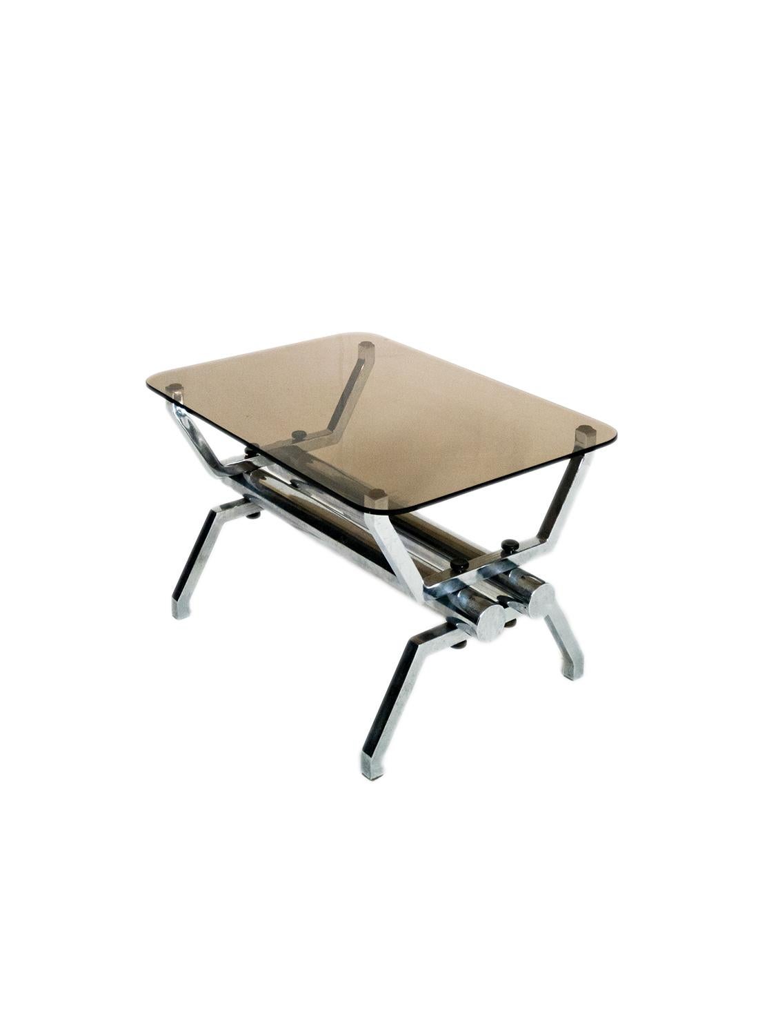 Mid-Century Modern Tubular Chromed Smoked Glass Italian Coffee Table, 1970s For Sale