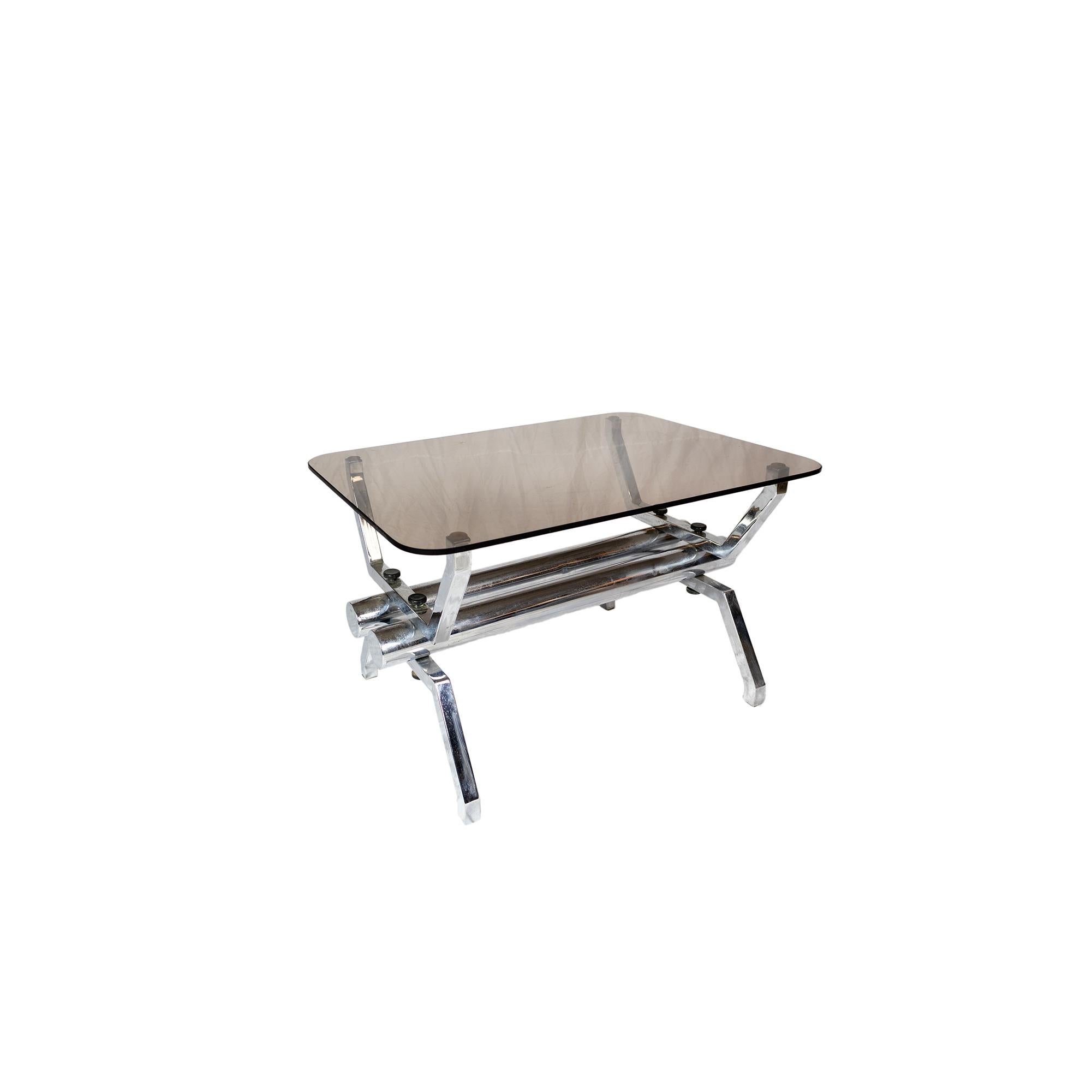 Italian Tubular chromed smoked glass italian coffee table, 1970s For Sale