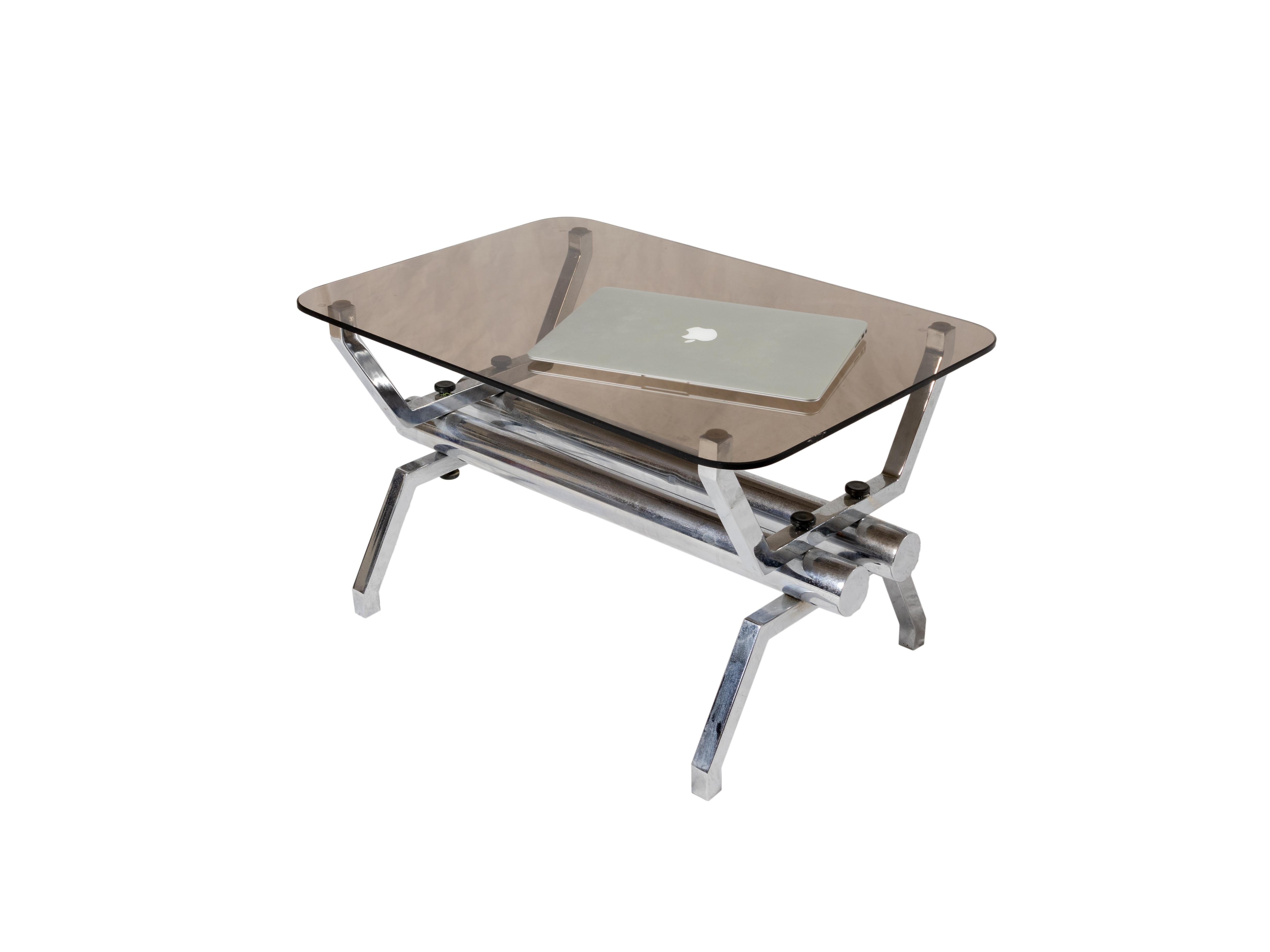 Tubular chromed smoked glass italian coffee table, 1970s For Sale 1