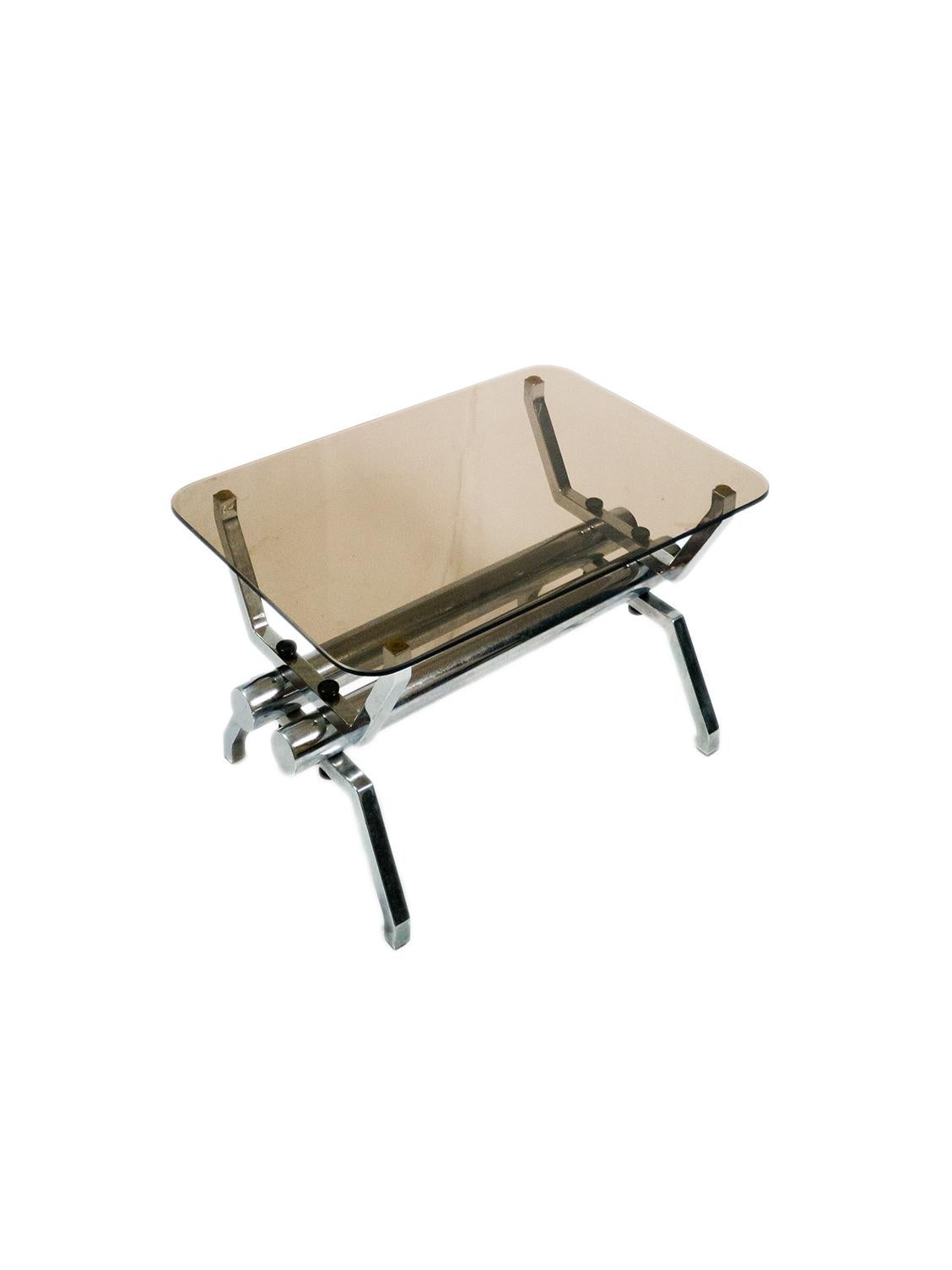Tubular chromed smoked glass italian coffee table, 1970s For Sale 2