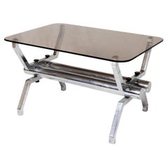 Röhrenförmiger italienischer Couchtisch aus verchromtem Rauchglas, 1970er Jahre