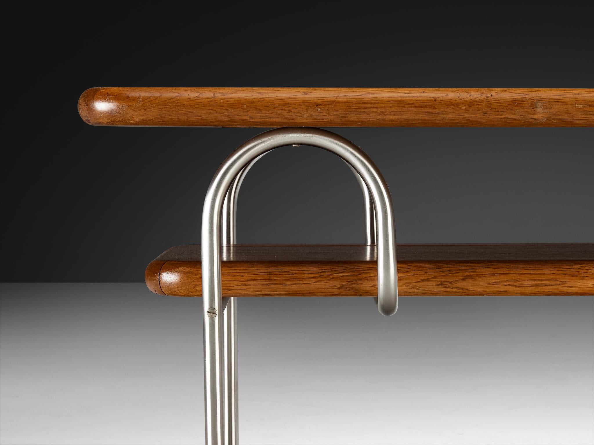 Art Deco Tubular Coffee Table in Oak and Chromed Metal For Sale