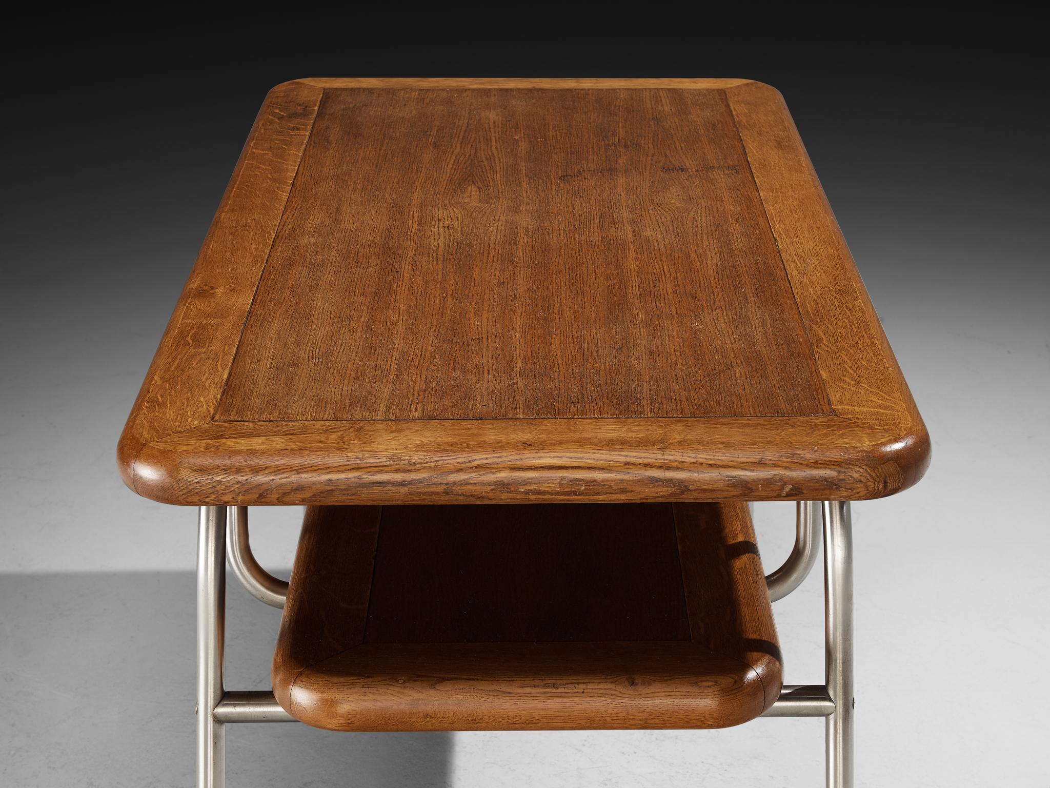 Tubular Coffee Table in Oak and Chromed Metal For Sale 1