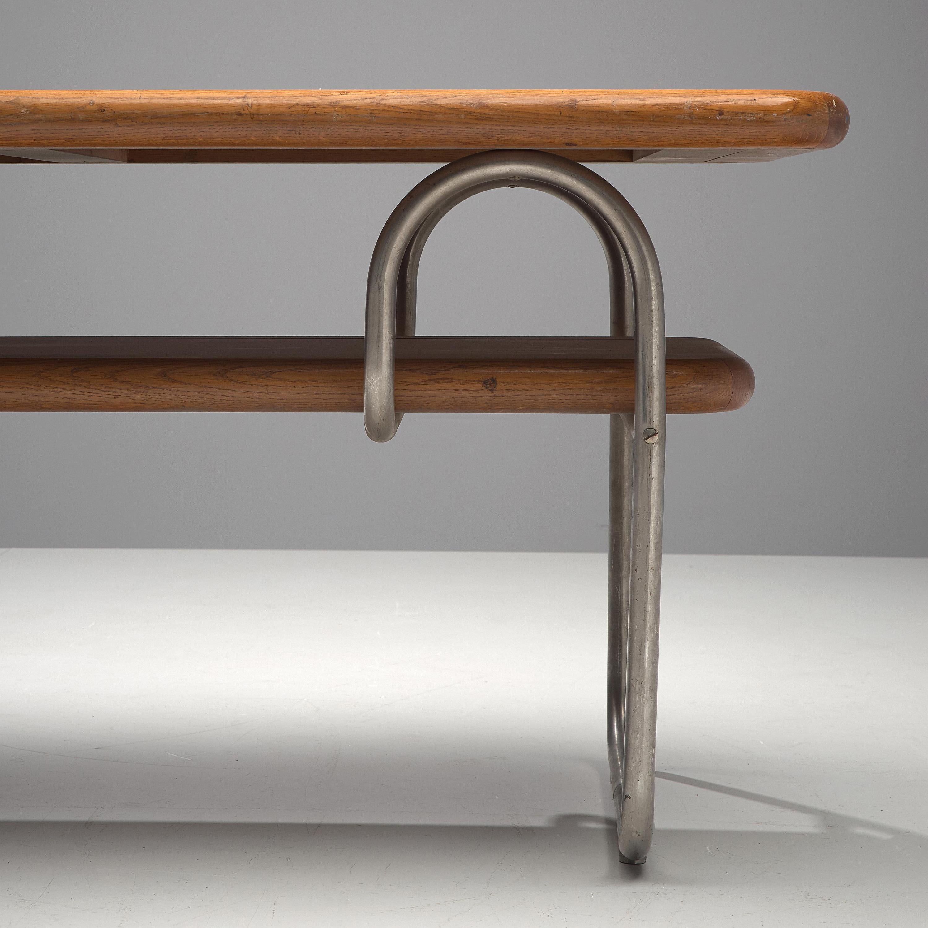 Mid-Century Modern Table basse tubulaire en chêne et métal  en vente