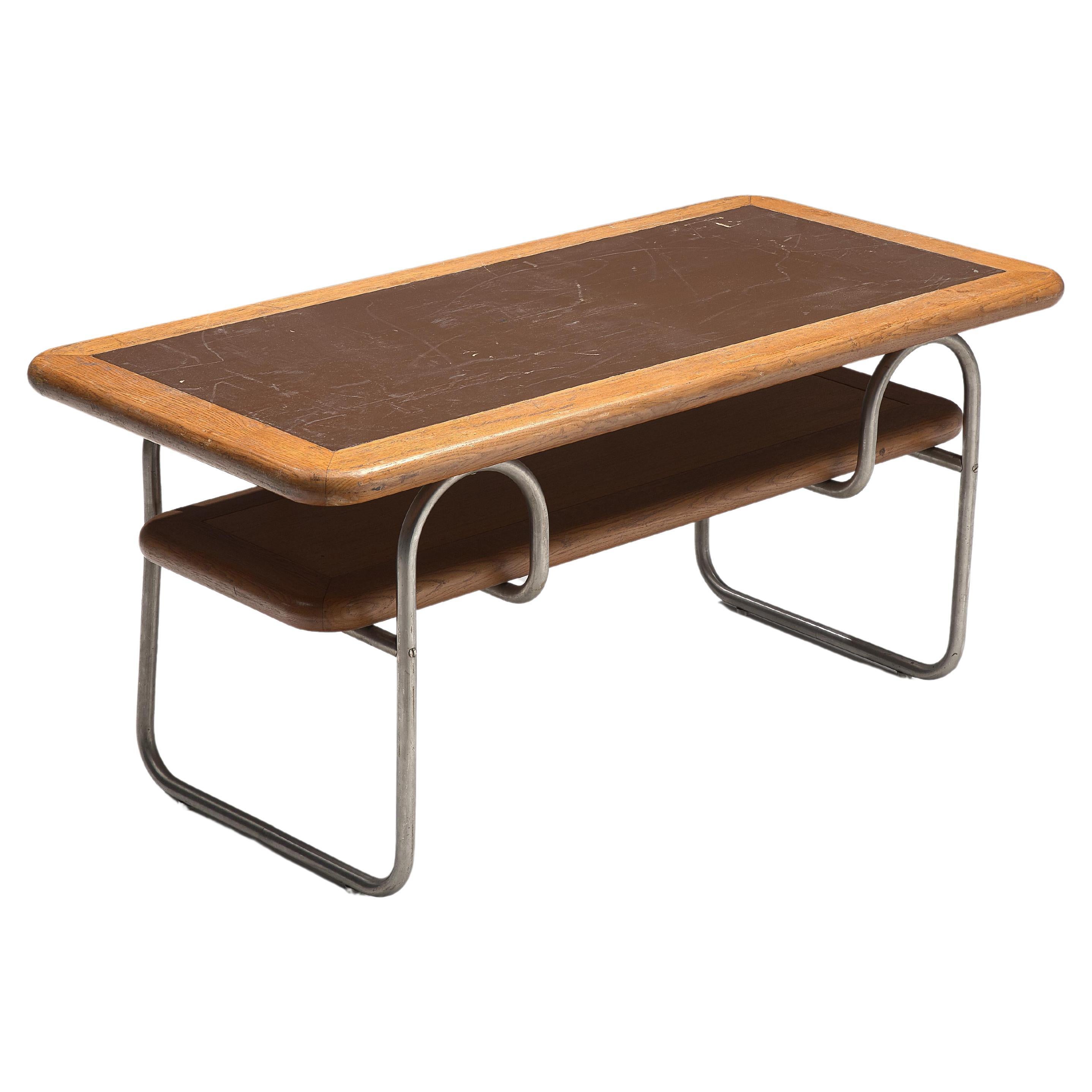 Tubular Coffee Table in Oak and Metal  For Sale