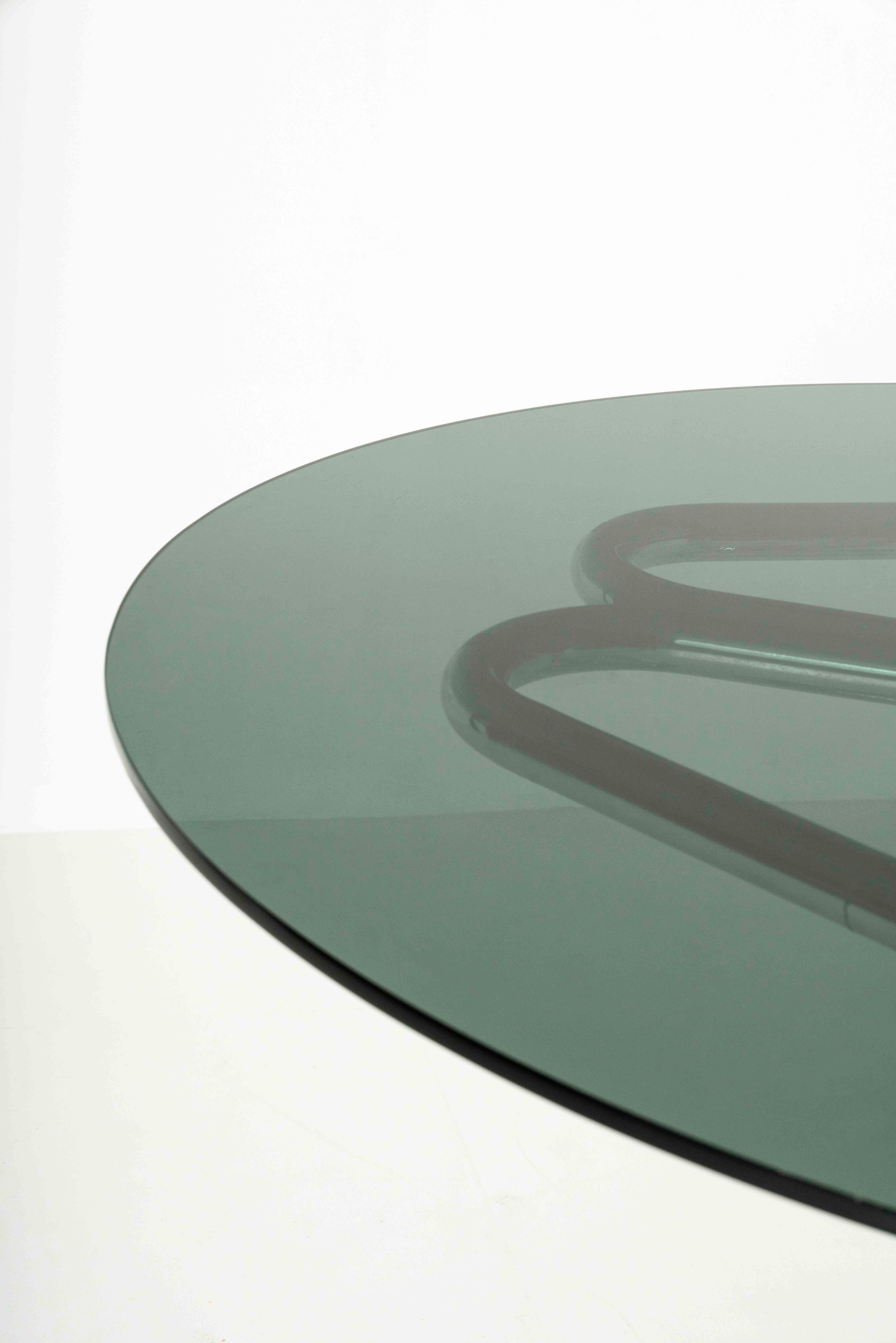 Late 20th Century Tubular Dining Room Table in Chrome and Smoked Glass by Giotto Stoppino, 1970s For Sale