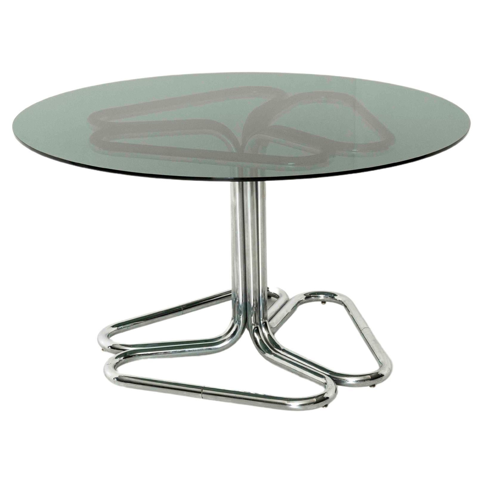 Tubular Dining Room Table in Chrome and Smoked Glass by Giotto Stoppino, 1970s