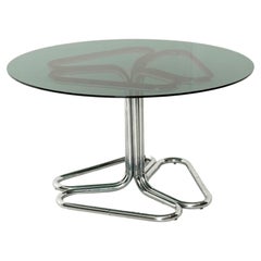 Vintage Tubular Dining Room Table in Chrome and Smoked Glass by Giotto Stoppino, 1970s
