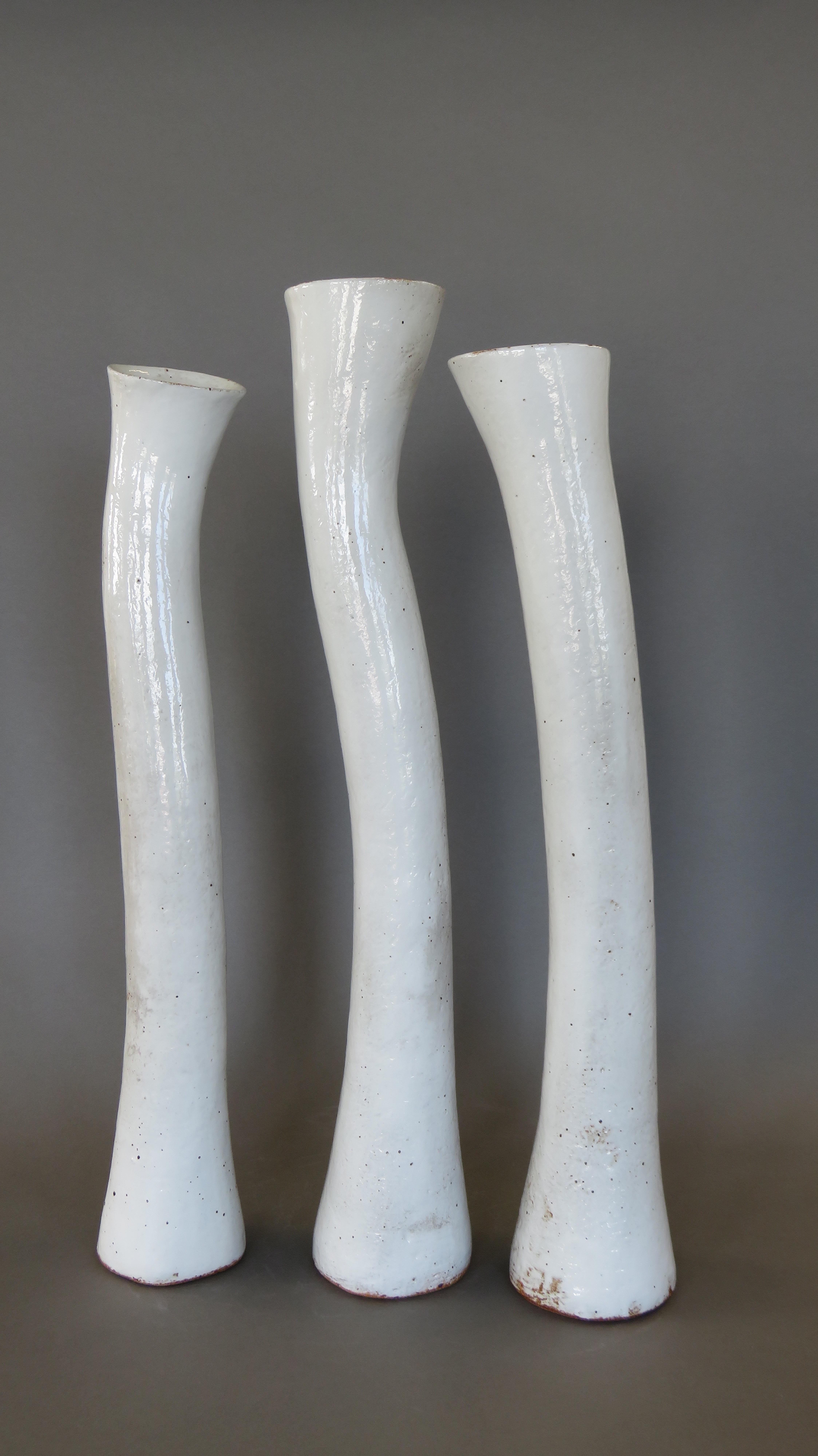 Tall Hand Built Ceramic Vase, White Glaze on Stoneware, 22.88 Inches Tall For Sale 3