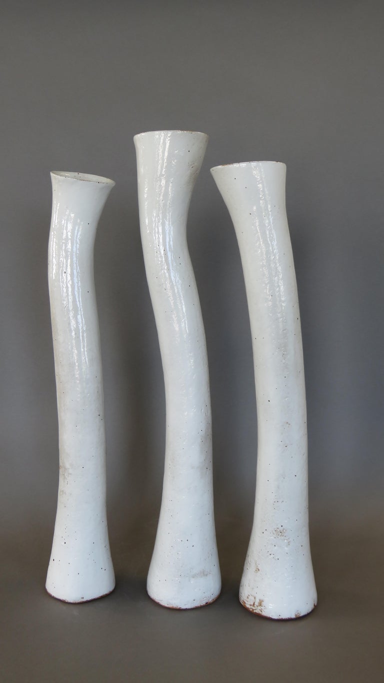 Tubular Handbuilt Ceramic Vase, White Glaze on Stoneware, 22.88 Inches Tall For Sale 5