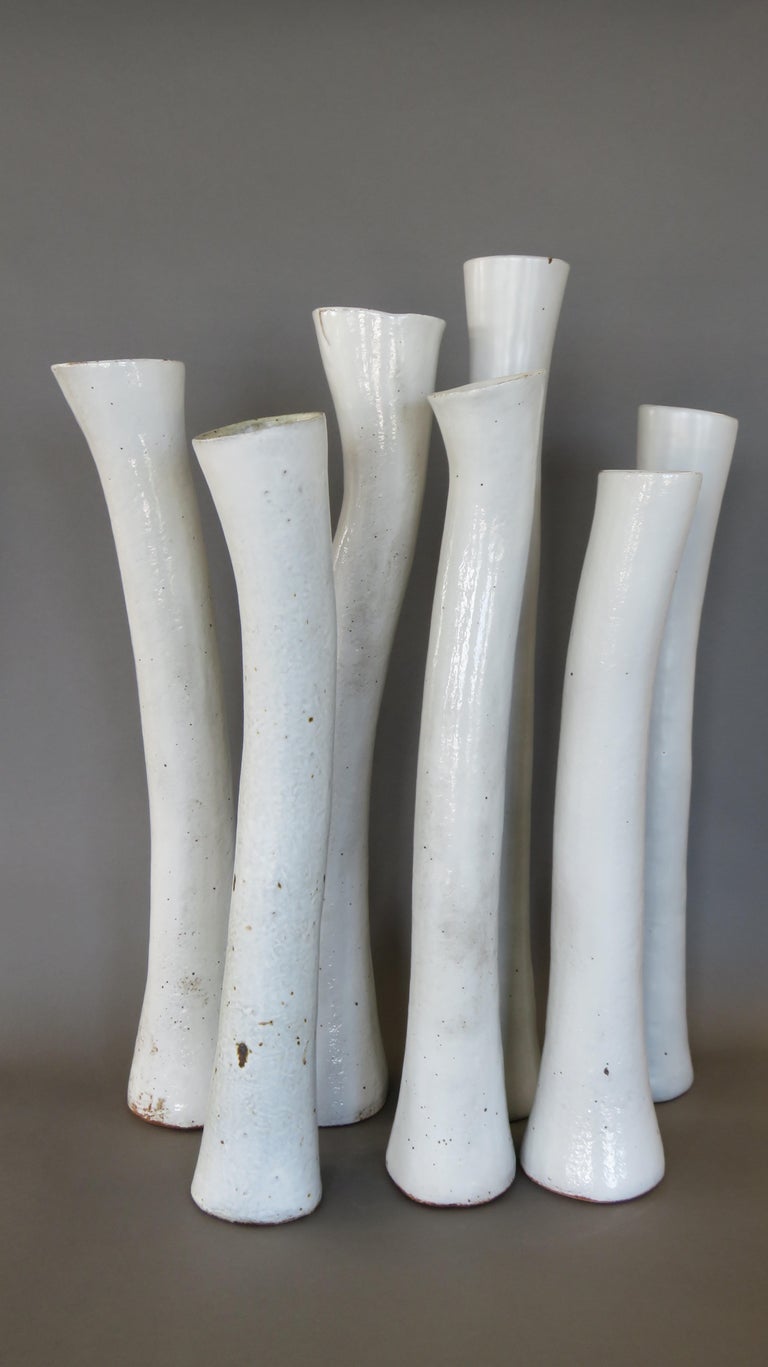 Tubular Handbuilt Ceramic Vase, White Glaze on Stoneware, 22.88 Inches Tall For Sale 3
