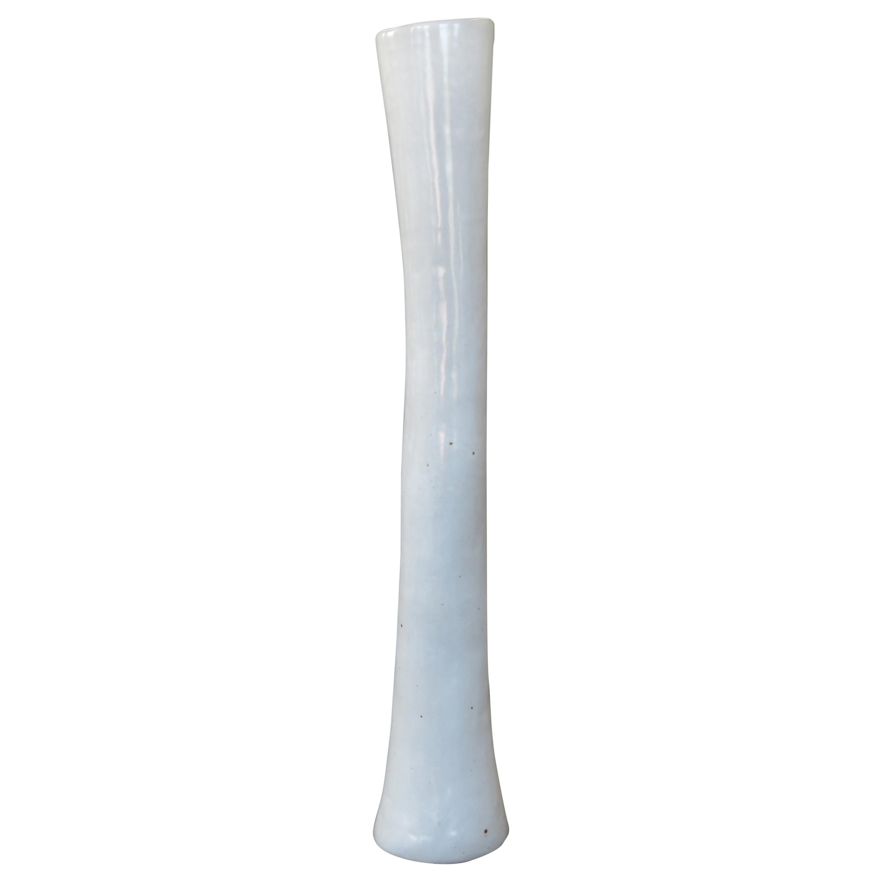 Tubular Handbuilt Ceramic Vase, White Glaze on Stoneware, 22.88 Inches Tall