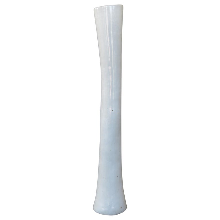 Tubular Handbuilt Ceramic Vase, White Glaze on Stoneware, 22.88 Inches Tall For Sale
