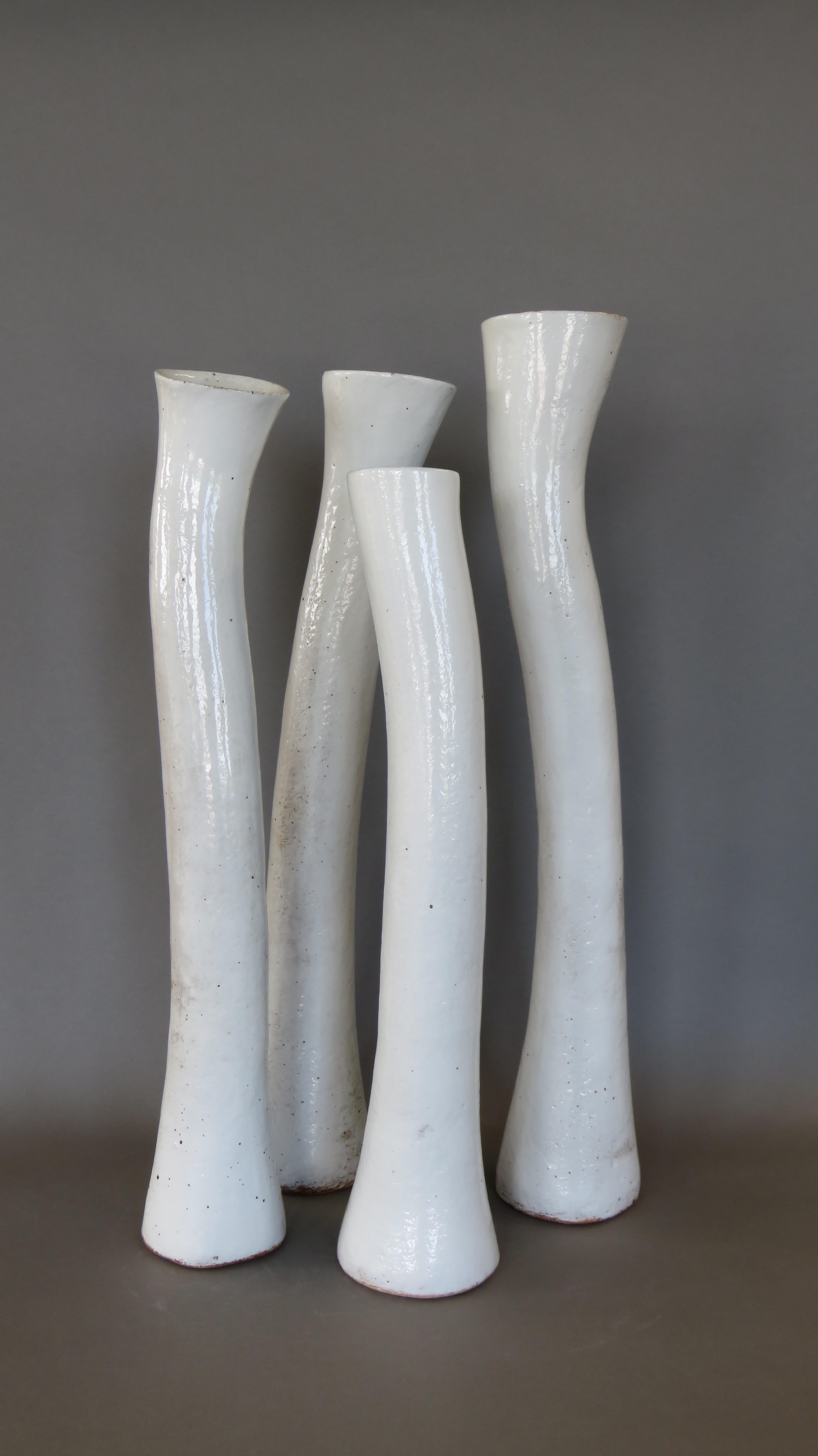 Very Tall Sculptural White Ceramic Vase, Hand Built, 27 Inches Tall For Sale 3