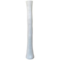 Tubular Handbuilt Ceramic Vase, White Glaze on White Stoneware, 27 Inches Tall