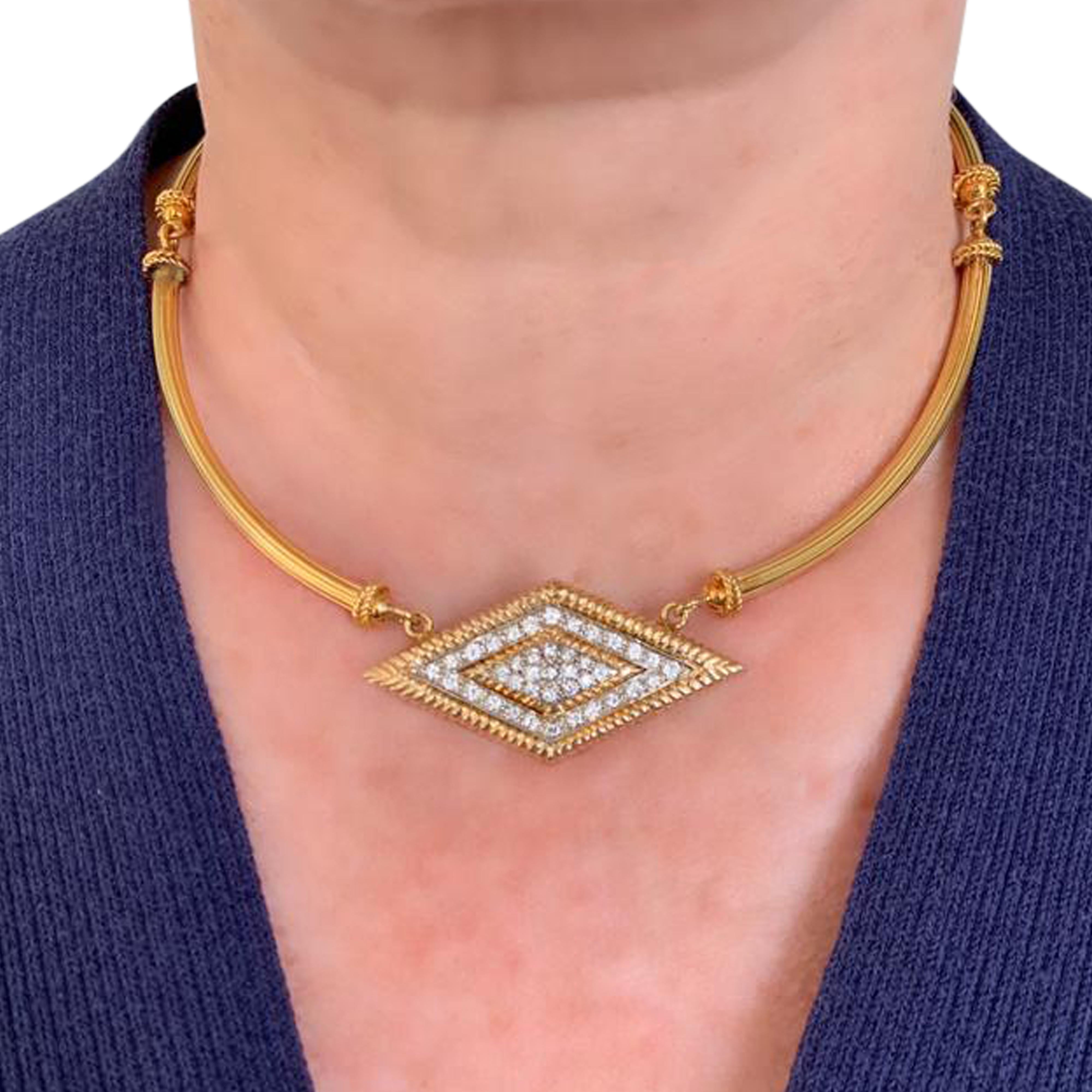 Modern Tubular Hinged Collar 2 Carat Diamond Necklace