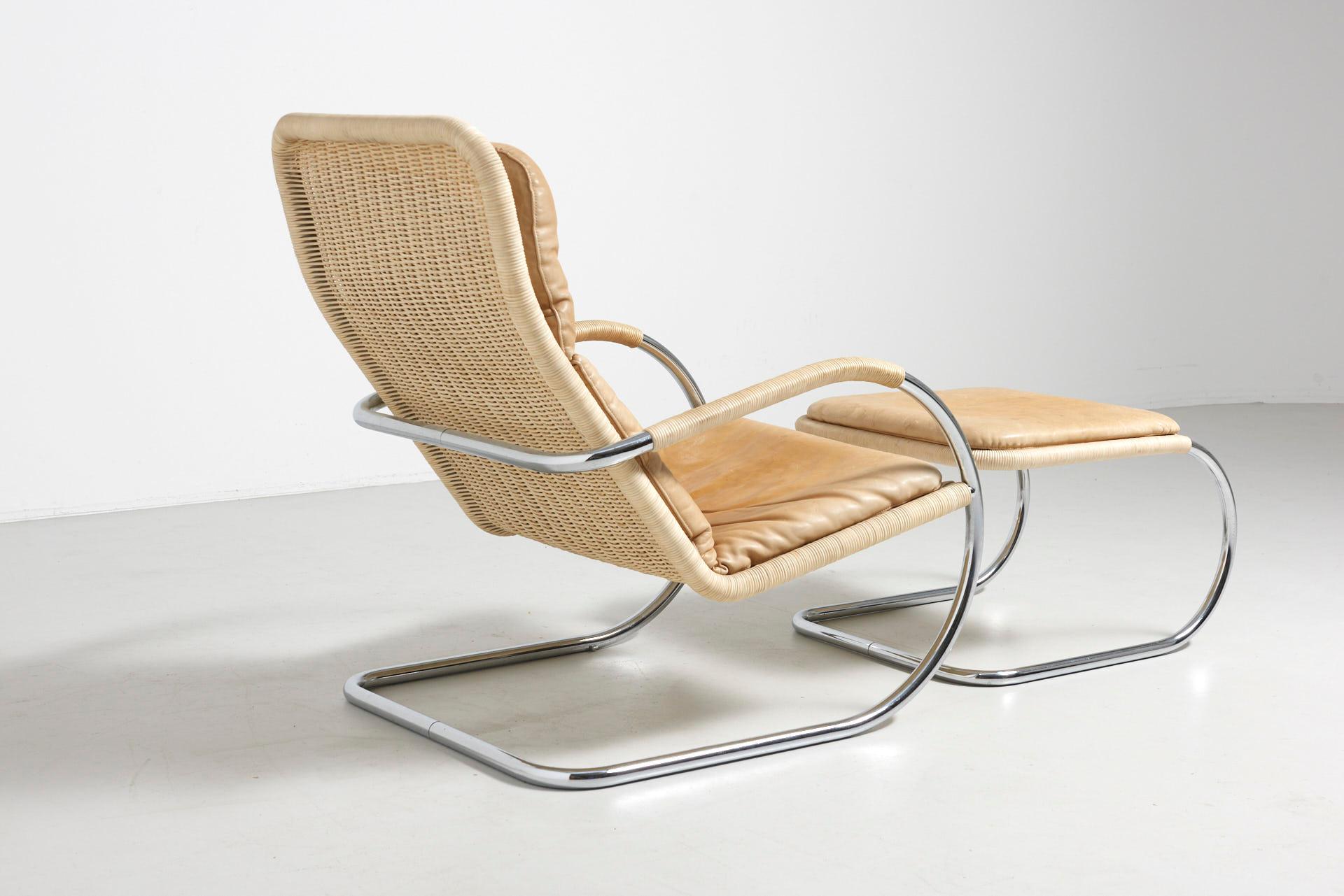 Mid-Century Modern Tubular Lounge Chair with Ottoman by Tecta