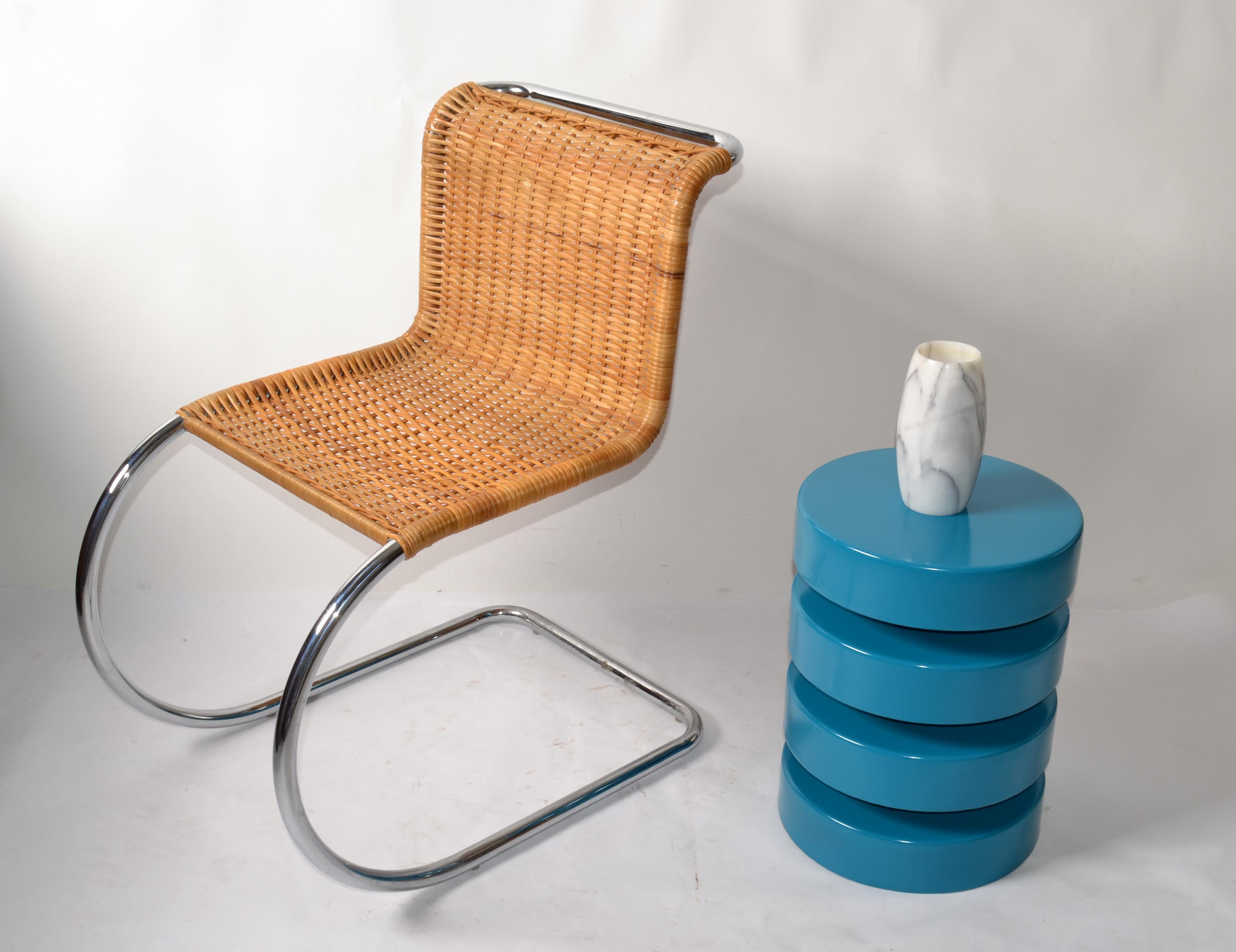 Tubular Ludwig Mies van der Rohe Attributed Mr Chair Armless Woven Cane Seat 70s For Sale 5