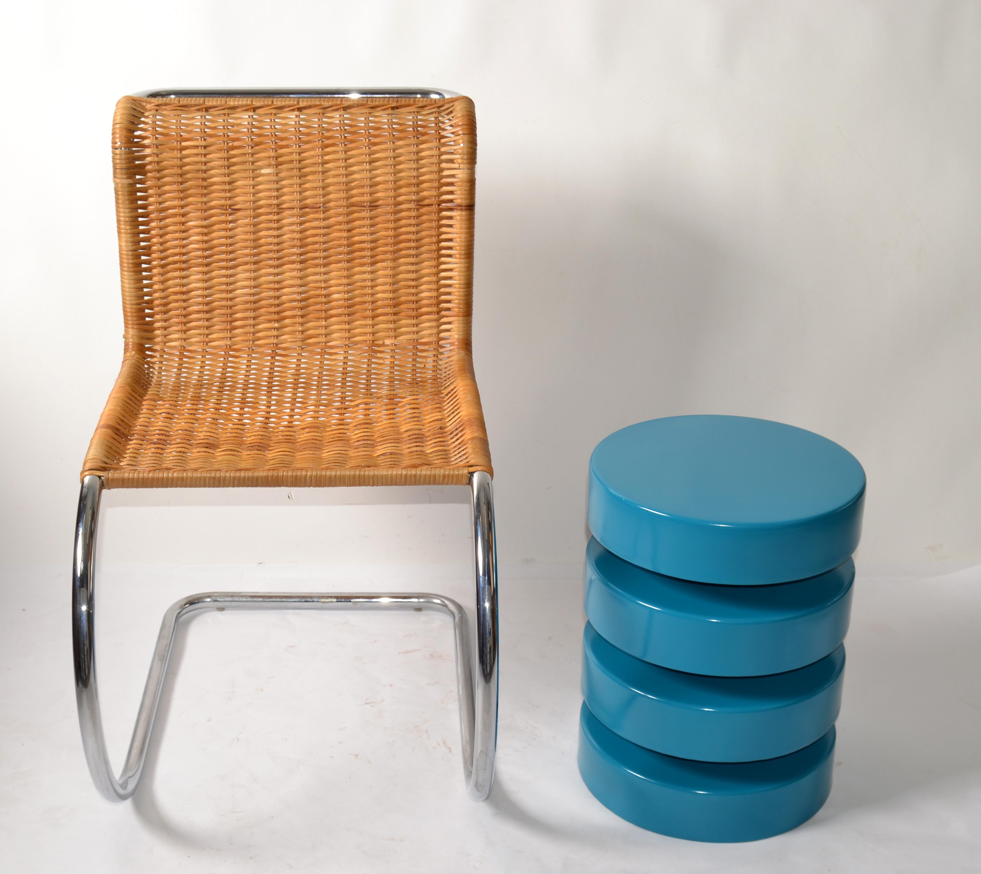 Late 20th Century Tubular Ludwig Mies van der Rohe Attributed Mr Chair Armless Woven Cane Seat 70s For Sale