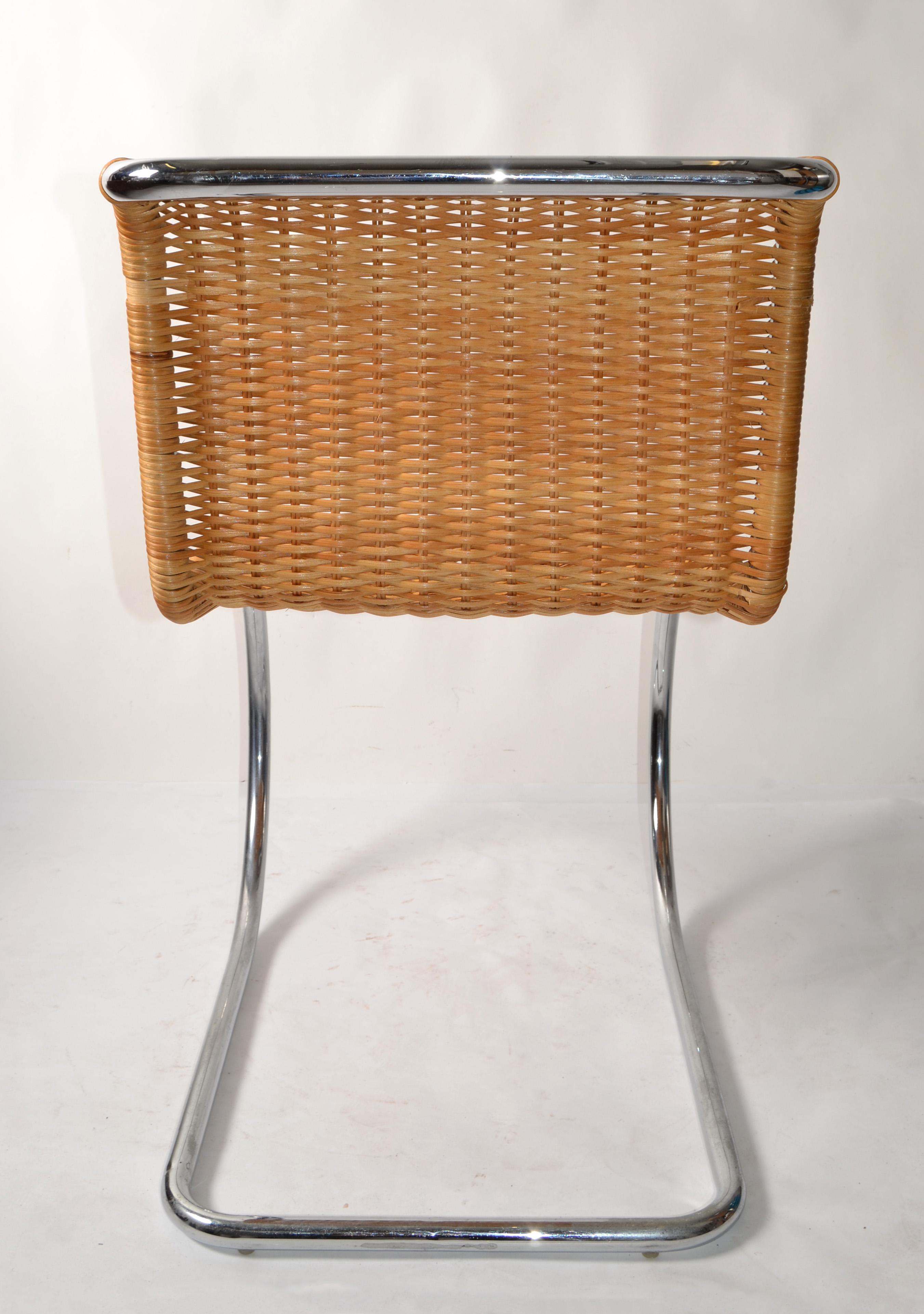 Tubular Ludwig Mies van der Rohe Attributed Mr Chair Armless Woven Cane Seat 70s For Sale 2