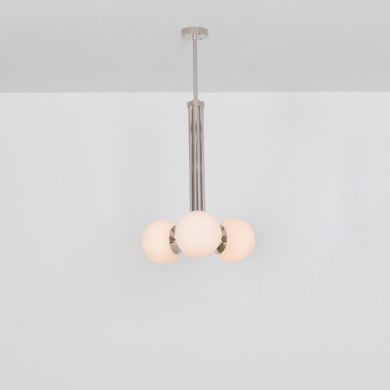 Tubular MD Polished Nickel Pendant Light by Schwung
Dimensions: W 49 x D 49 x H 88 cm
Materials: Polished nickel, frosted glass

Finishes available: Black gunmetal, polished nickel, brass


Schwung is a German word, and loosely defined, means energy