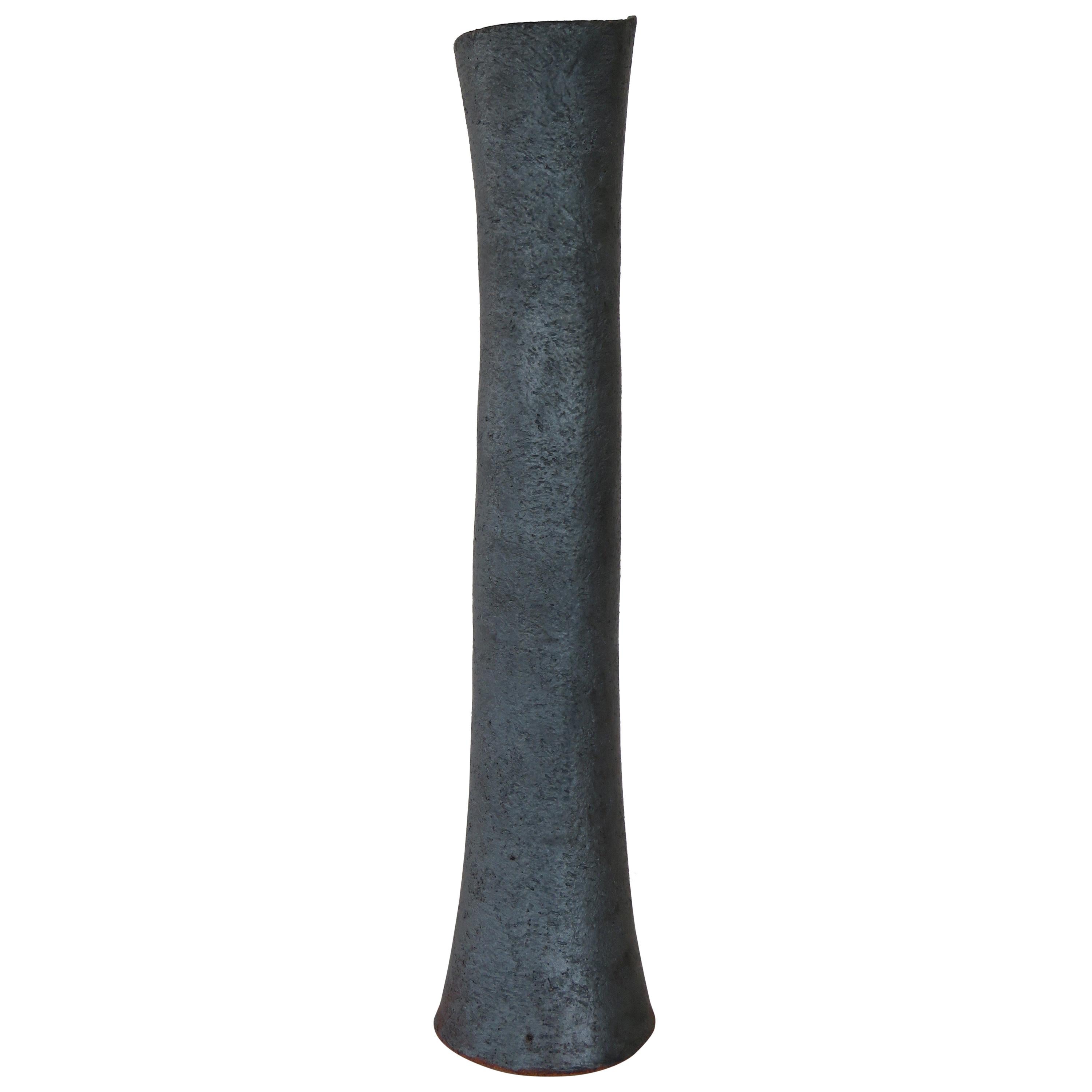 Hoch:: röhrenförmige Metallic Schwarz Keramik Steingut Vase:: 19 3/8 Zoll hoch