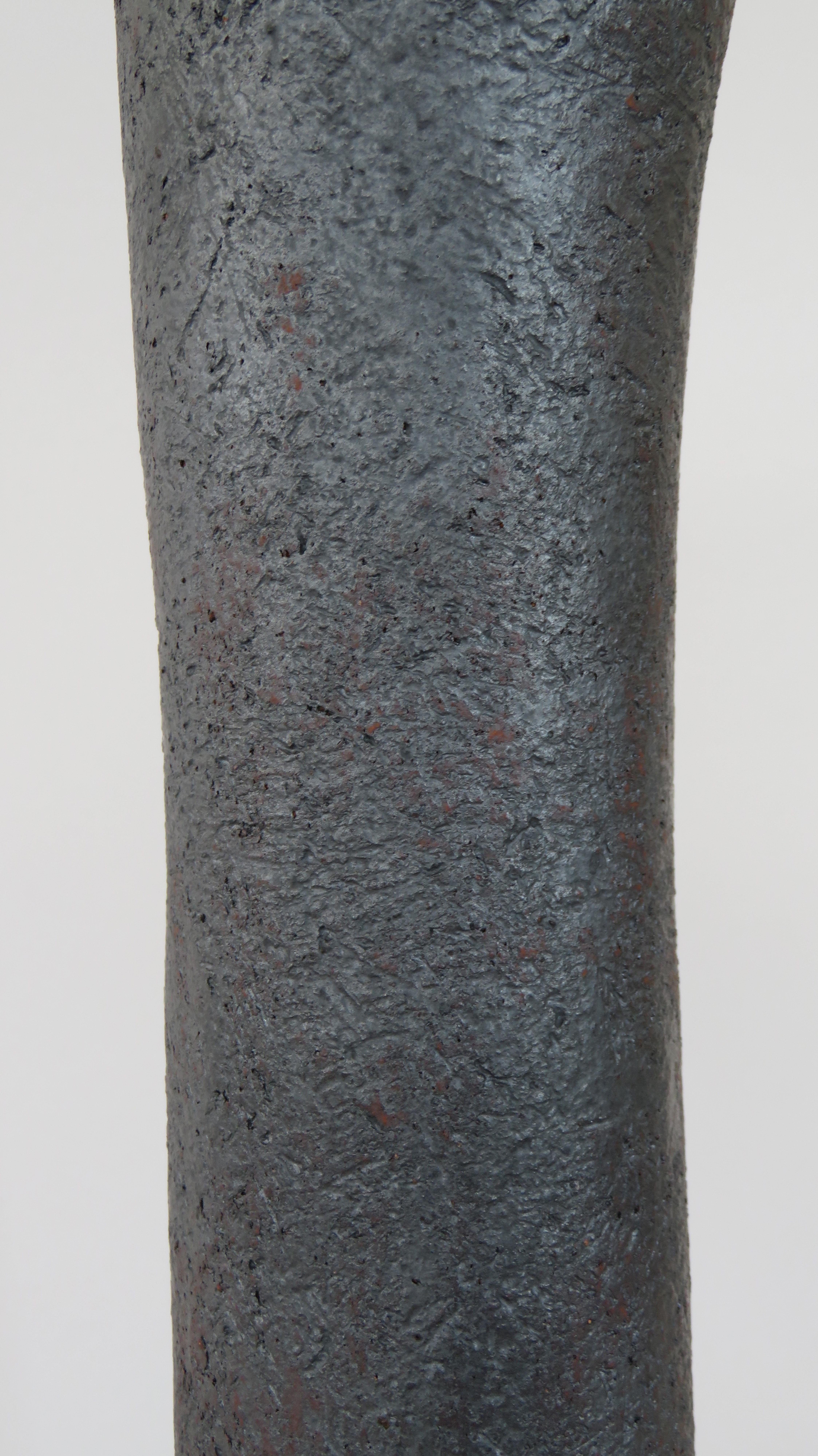 Tall, Tubular Metallic Black Stoneware Vase, 18 3/8 Inches High, Handbuilt 1