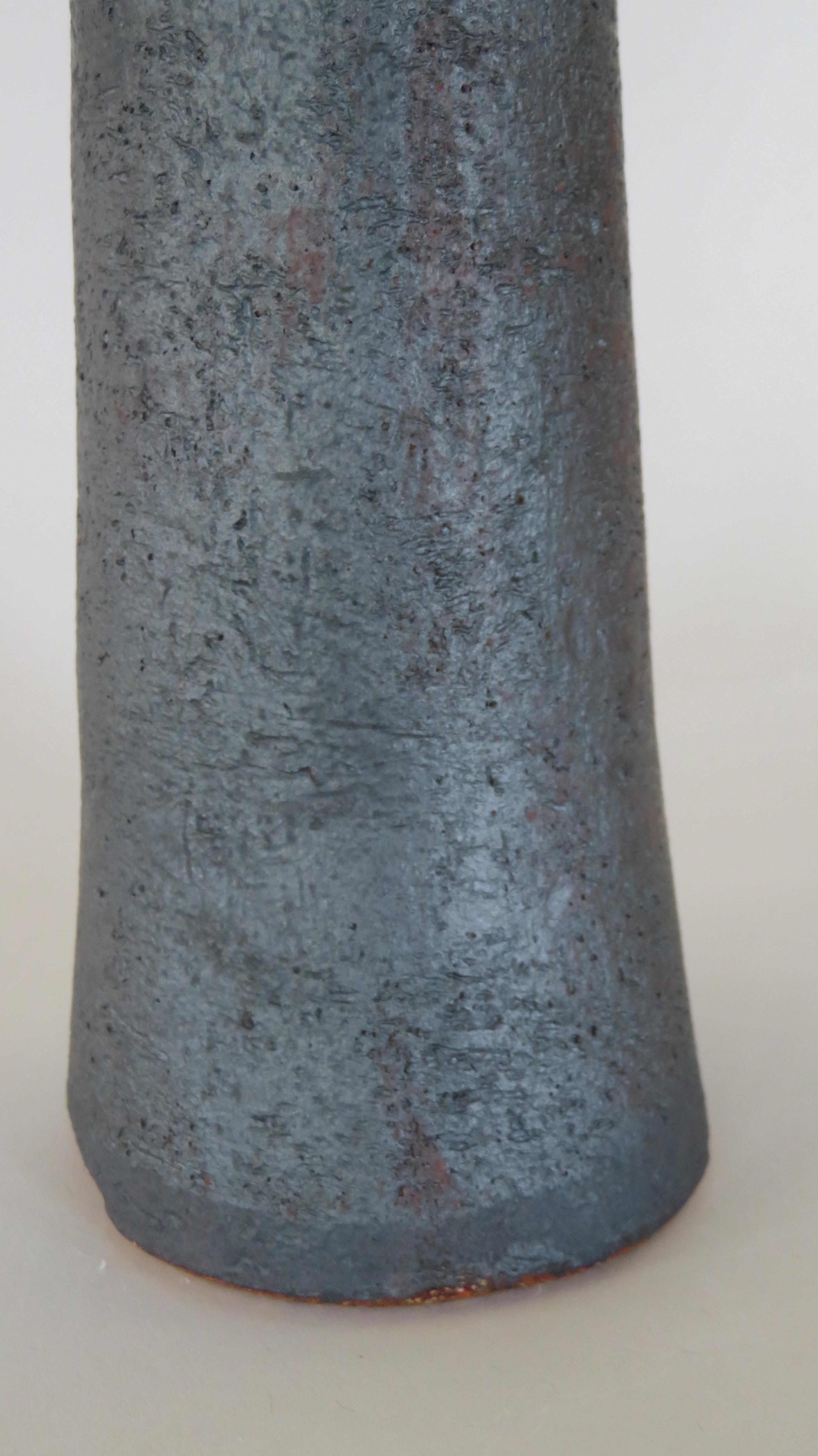 Tall, Tubular Metallic Black Stoneware Vase, 18 3/8 Inches High, Handbuilt 2
