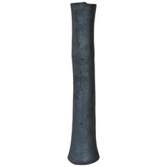 Tall, Tubular Metallic Black Ceramic Stoneware Vase, Hand Built 19 Inches Tall